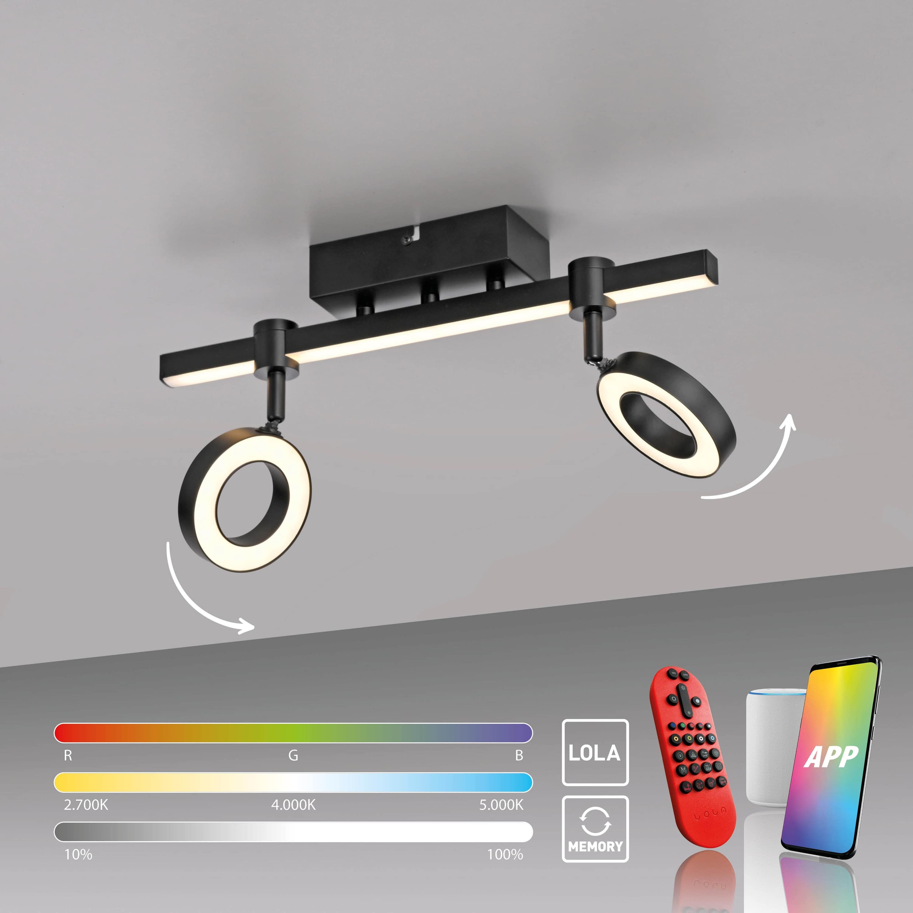 JUST LIGHT LED-Deckenleuchte 12075-18 schwarz, 10,5 W, 1300 lm, CCT, RGB, Smart Home JUST LIGHT LED-Deckenleuchte 12075-18 schwarz, 10,5 W, 1300 lm, CCT, RGB, Smart Home