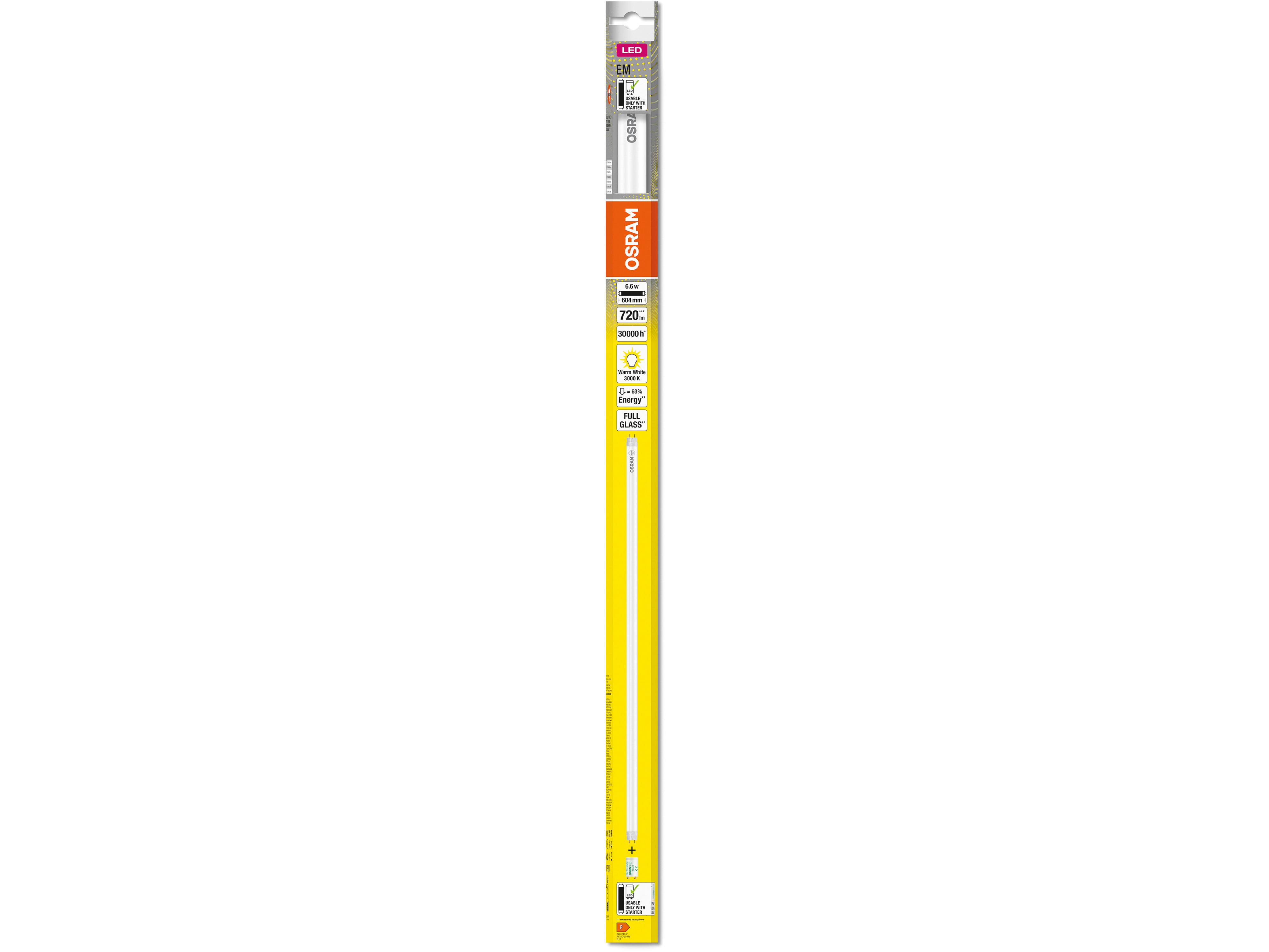 OSRAM LED-Röhre, T8, 600mm, G13, EEK: F, 6,6W, 720lm, 3000K