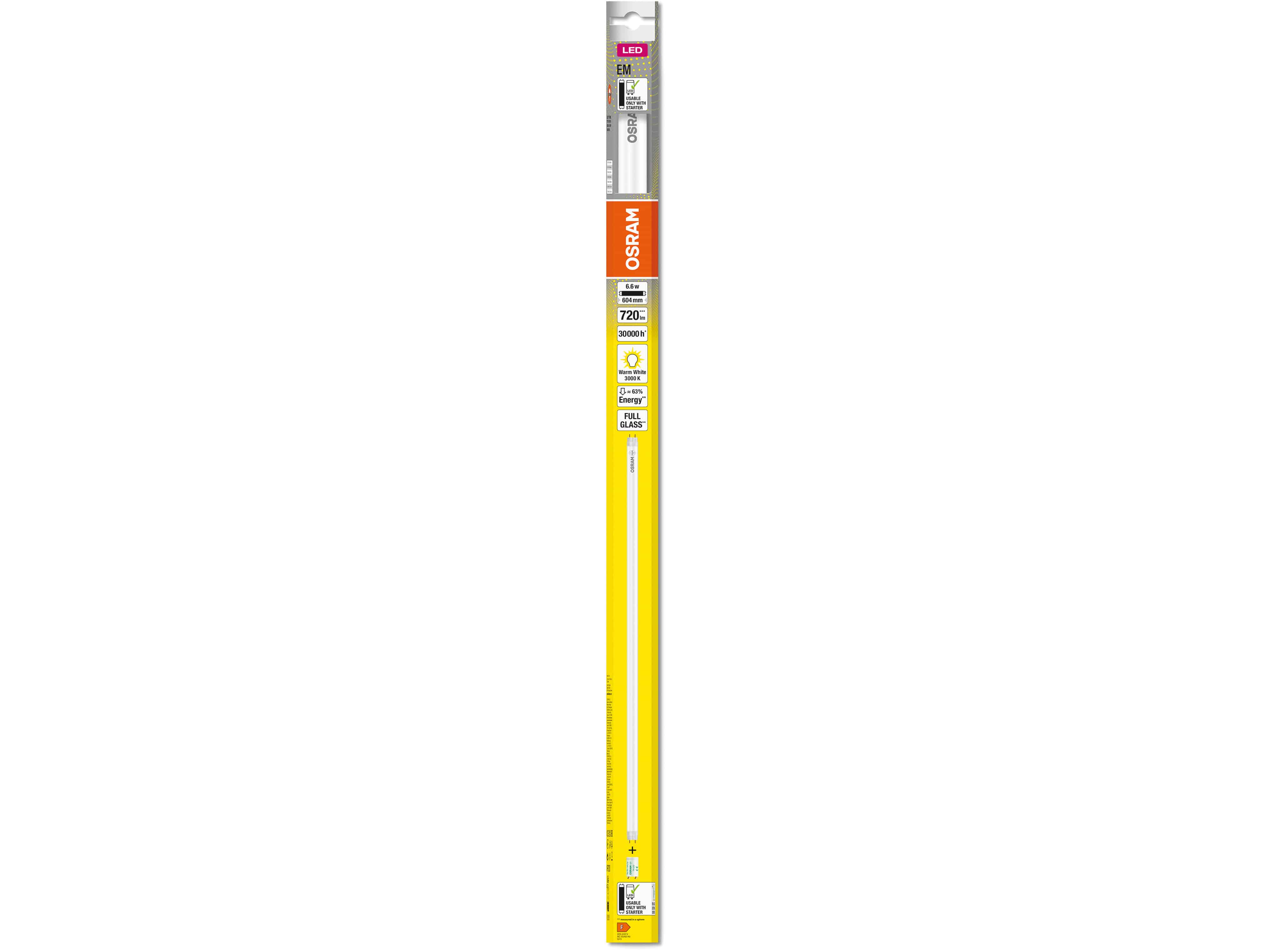 OSRAM LED-Röhre, T8, 600mm, G13, EEK: F, 6,6W, 720lm, 3000K