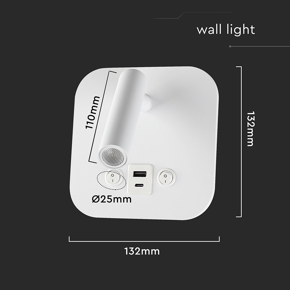 V-TAC LED-Wandleuchte VT-80068, 8W, 3000K, EEK: F, CREE Chip, 830lm, IP20, weiß V-TAC LED-Wandleuchte VT-80068, 8W, 3000K, EEK: F, CREE Chip, 830lm, IP20, weiß