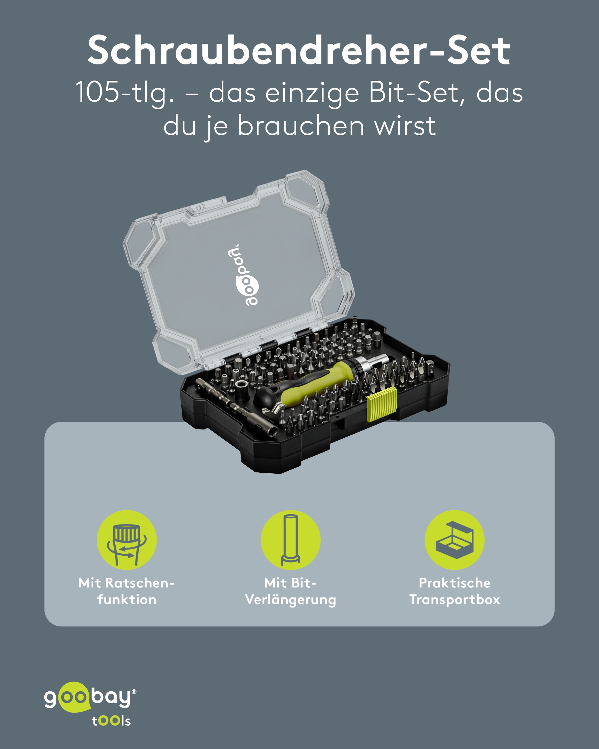 GOOBAY TOOLS Schraubendreher-Set, 77844, mit 100-tlg. Bitsatz