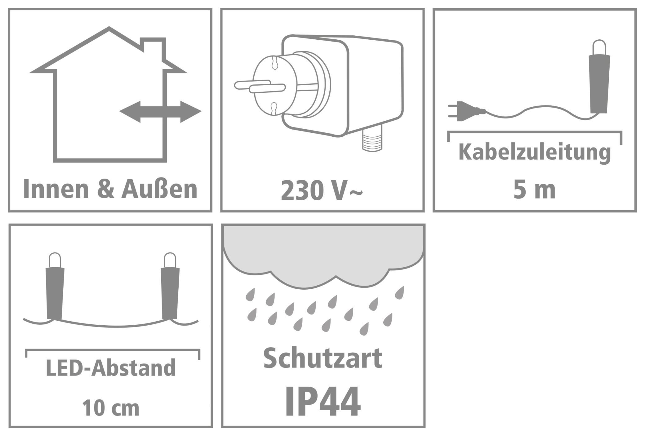 LED-Lichterkette Vorhang, warmweiß, 200 LEDs in 10 Strängen, halbtransparent, IP44 LED-Lichterkette, warmweiß, 200 LEDs, halbtransparent, 230V~, Innen/Außen