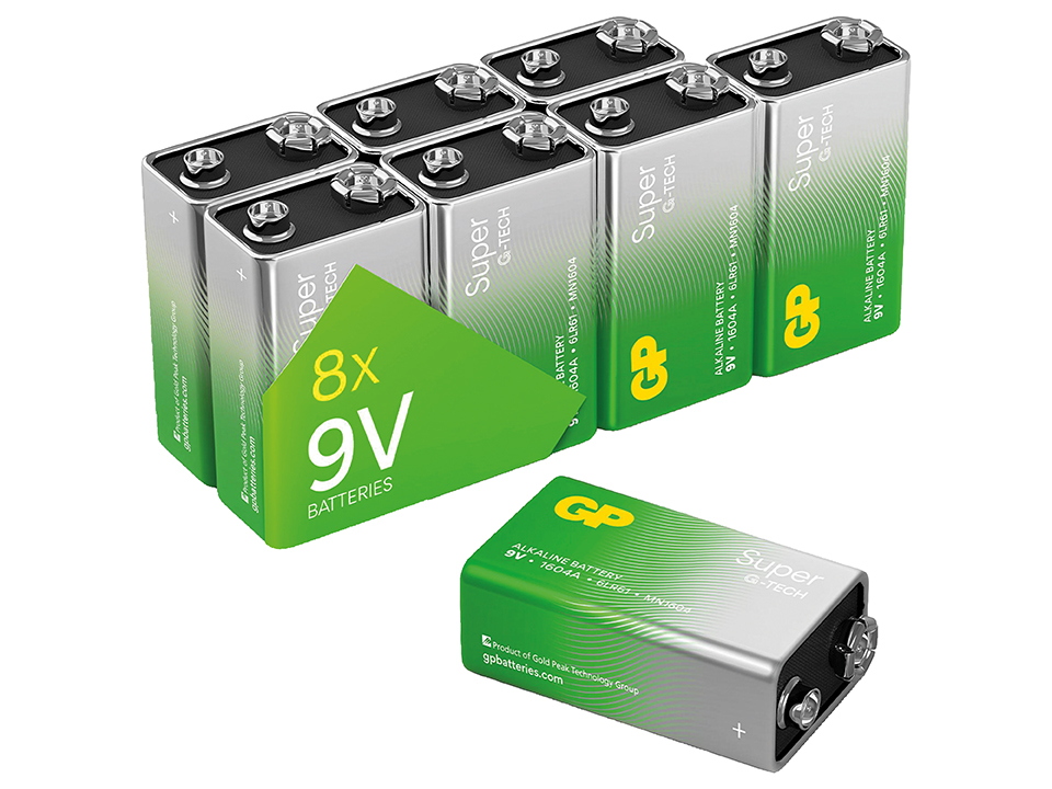 GP Super Alkaline, 9V Block Batterie, 9 V, 8 Stück GP Super Alkaline-Batterie E-Block, 6LR61, MN1604, 9V, 8 Stück
