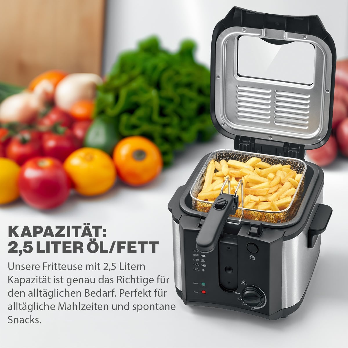 CLATRONIC Fritteuse 2,5L (Öl) FR 3649, antihaftbeschichtet, 1600W, schwarz