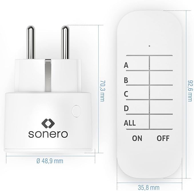 SONERO Funksteckdosen-Set S-RCS104, 1 Sender, 4 Empfänger, weiß SONERO Funksteckdosen-Set S-RCS104, 1 Sender, 4 Empfänger, weiß