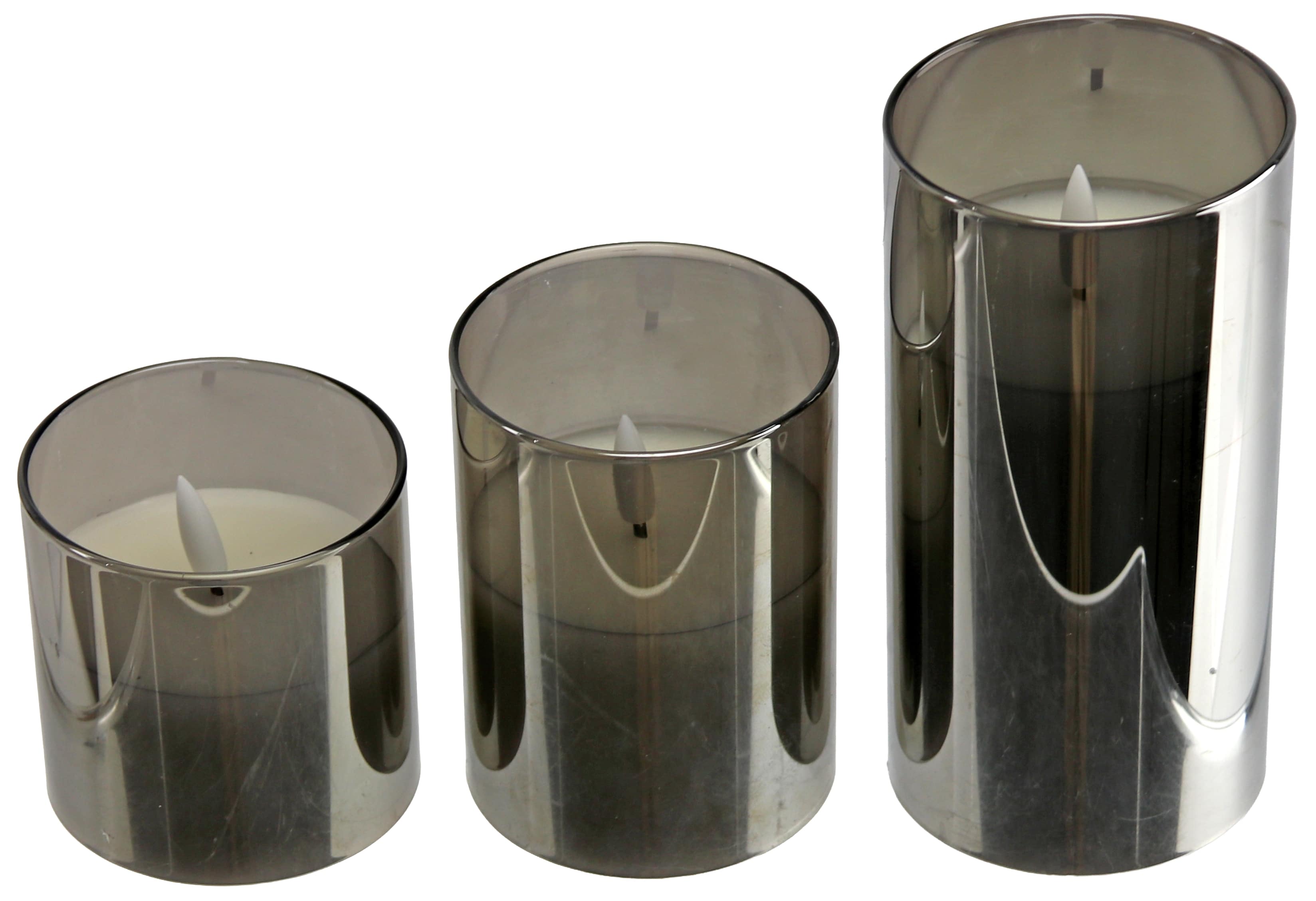 LED-Echtwachskerze, Glas, mit Timer, 3 Stück, grau LED-Echtwachskerze, Glas, mit Timer, 3 Stück, grau