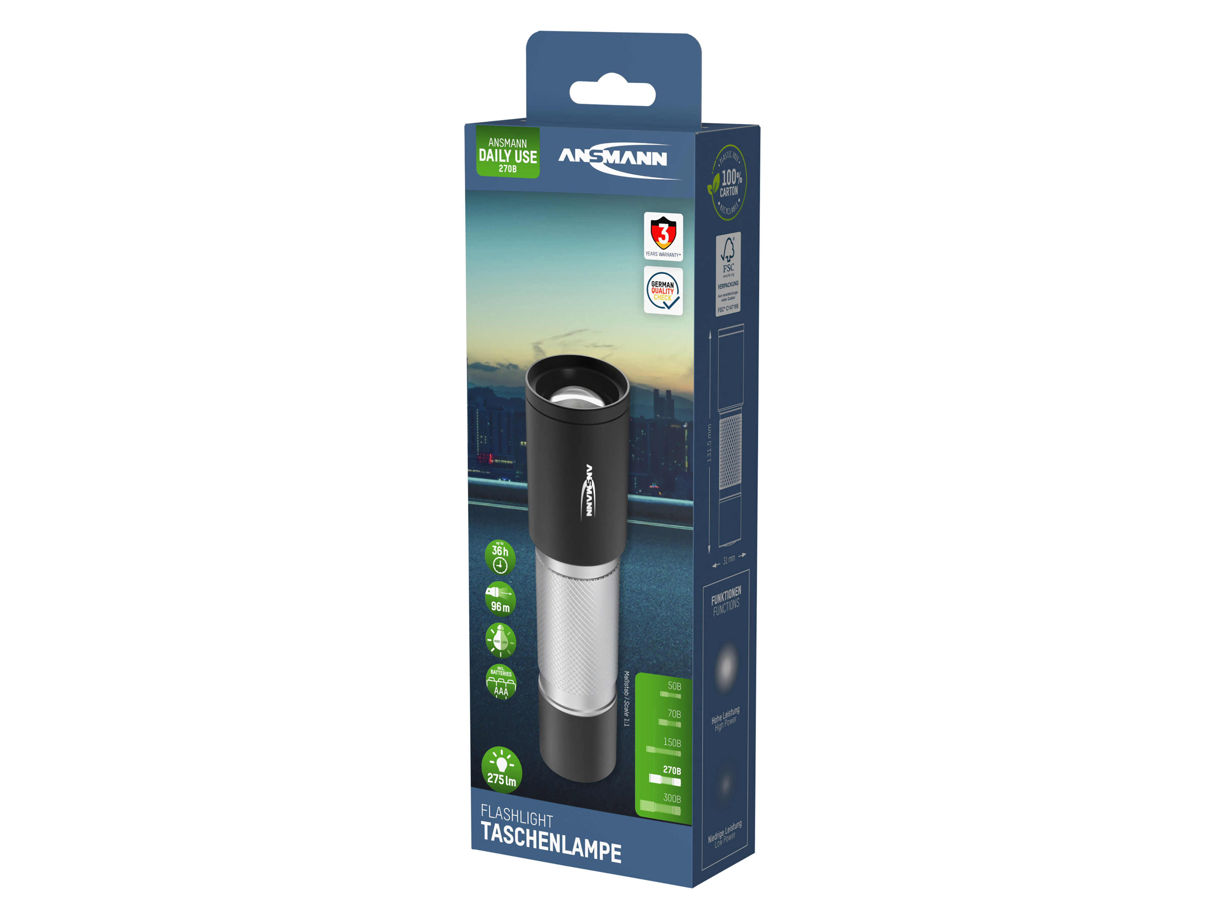 ANSMANN LED-Taschenlampe Daily Use 270B, 275 lm, batteriebetrieben