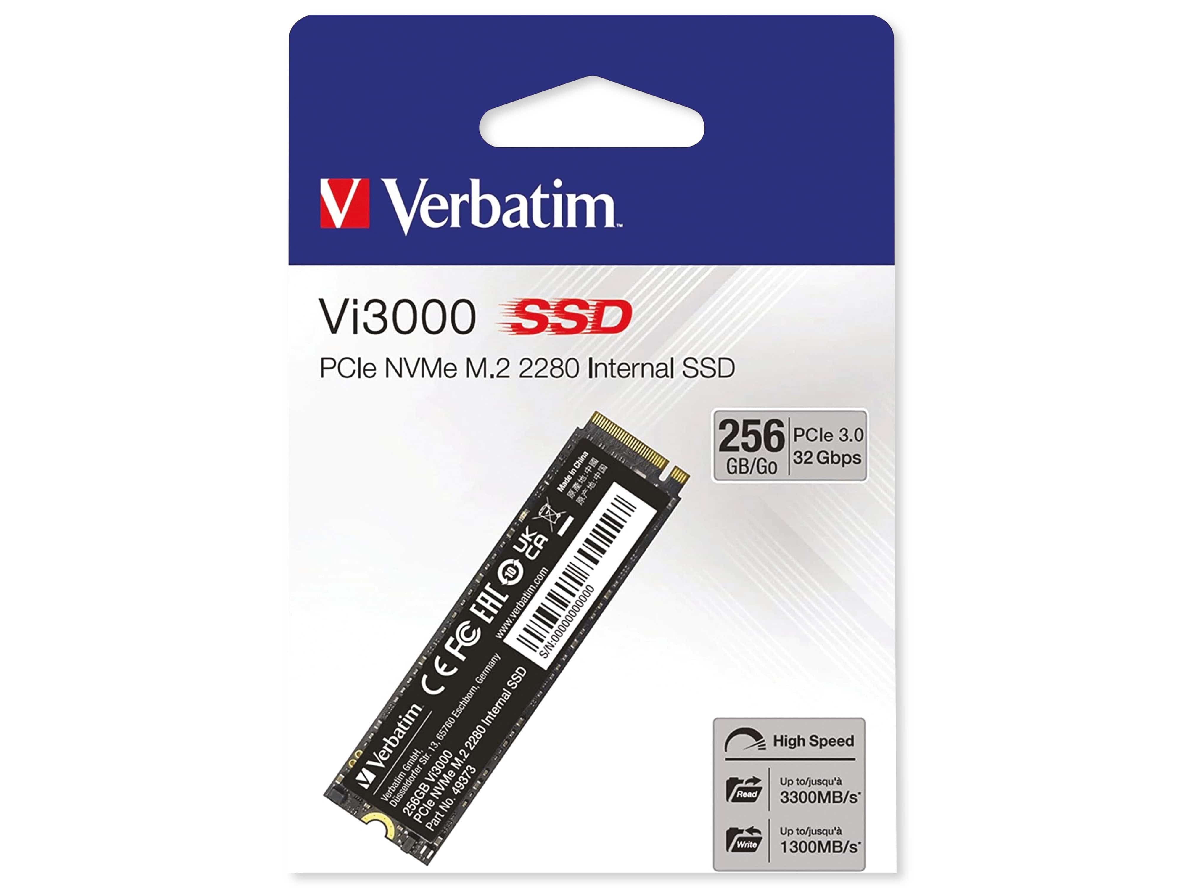 VERBATIM M.2 2280 SSD Vi3000, PCIe 3.0, 256 GB VERBATIM M.2 2280 SSD Vi3000, PCIe 3.0, 256 GB