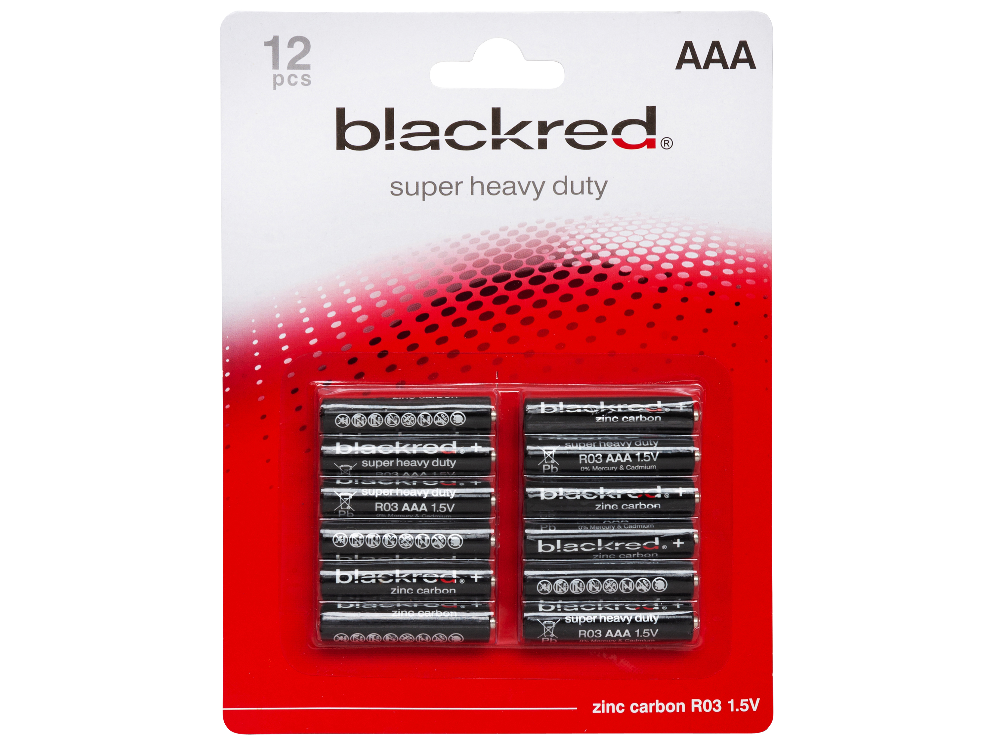 BLACKRED Batterie Zink-Kohle R03, AAA, Micro, 1,5 V, 12 Stück