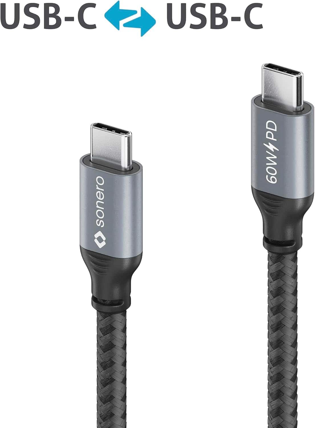 SONERO USB-C Kabel SPC-U300-005 60W PD 0,5m grau-schwarz SONERO USB-C Kabel SPC-U300-005 60W PD 0,5m grau-schwarz