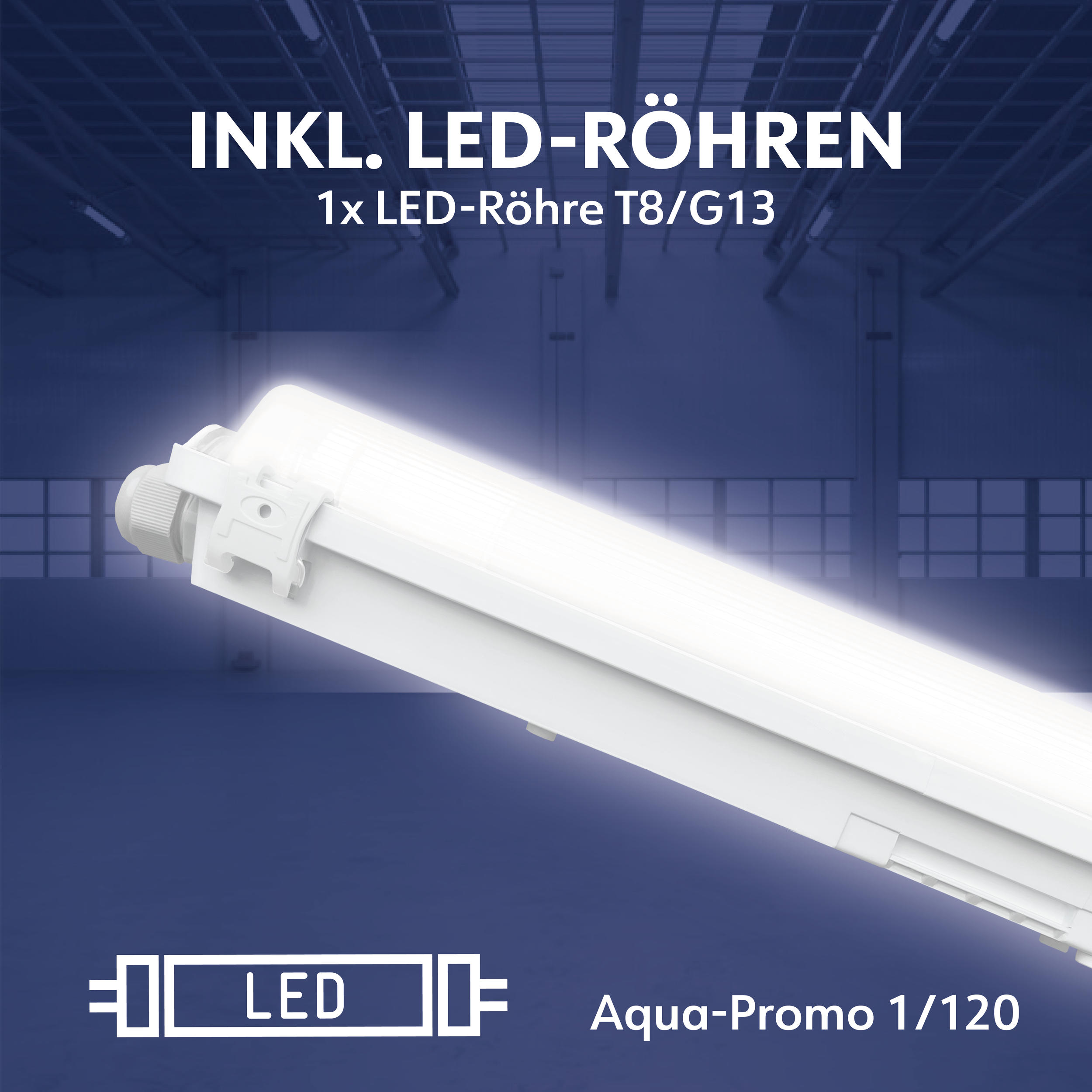 MÜLLER-LICHT LED-Feuchtraum-Wannenleuchte AQUA-PROMO 1/120, 16 W, 1680 lm, 4000 K, 1272 mm