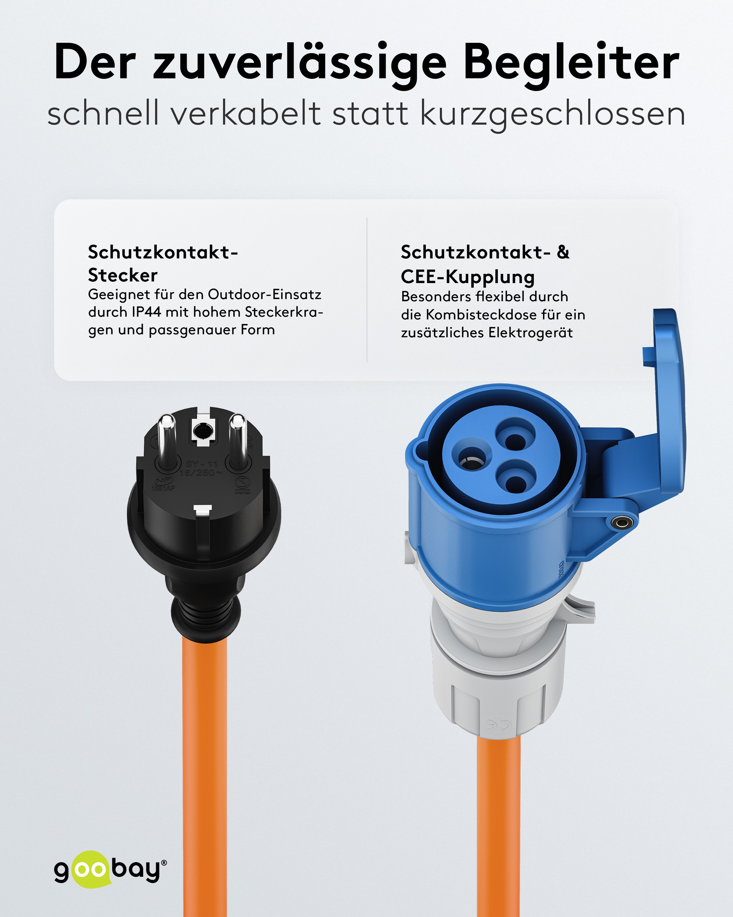 GOOBAY CEE-Adapterkabel 76219, 5 m, Stecker zu Schutzkontakt Stecker GOOBAY CEE-Adapterkabel 76219, 5 m, Stecker zu Schutzkontakt Stecker