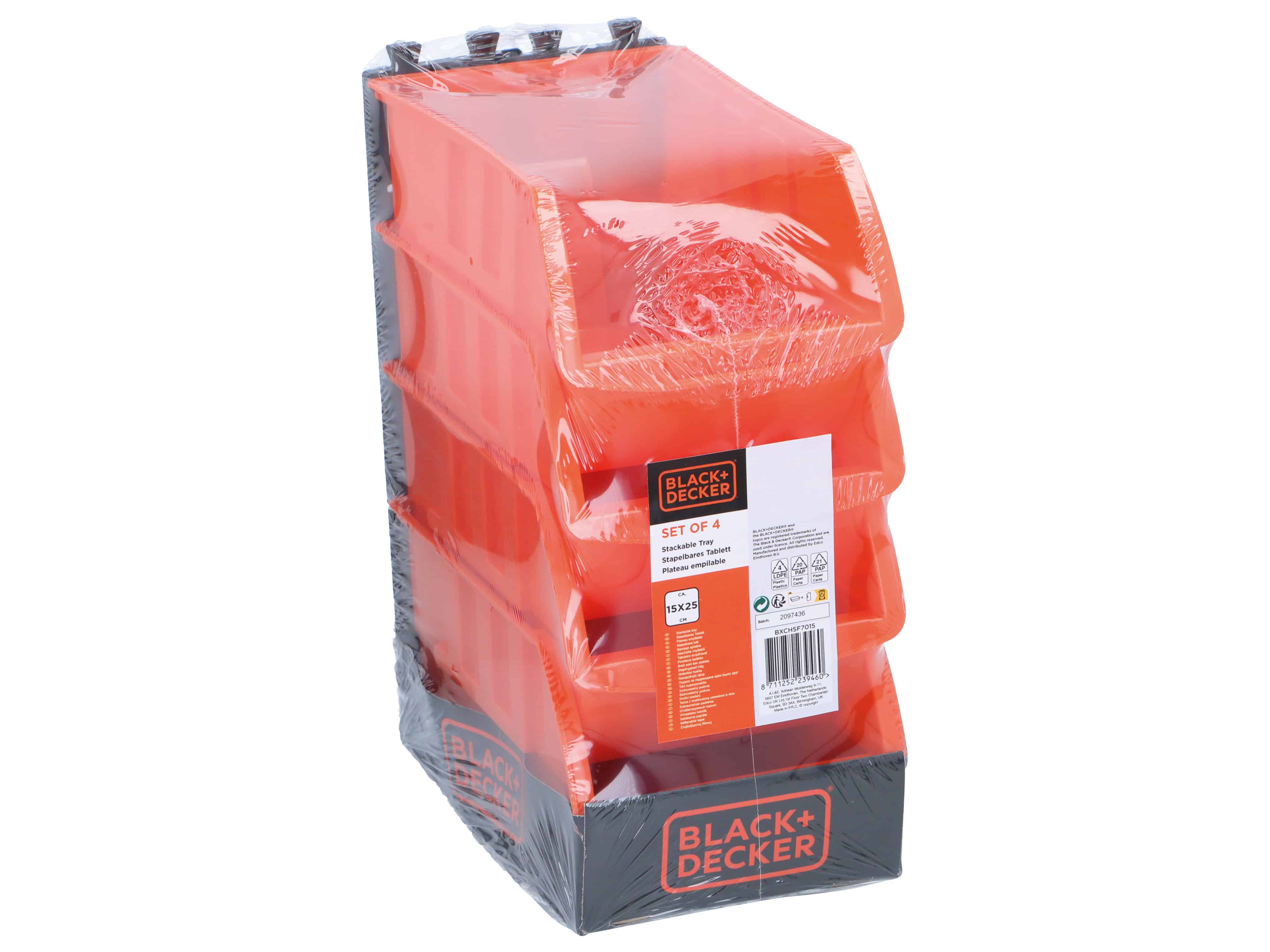 BLACK & DECKER Stapelbox, 4 Stück, 250x150 mm, orange