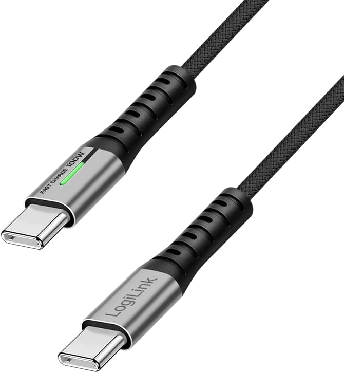LOGILINK USB3.2 Kabel CU0433 USB-C M/USB-C M 100W LED Metall 1,5m schwarz