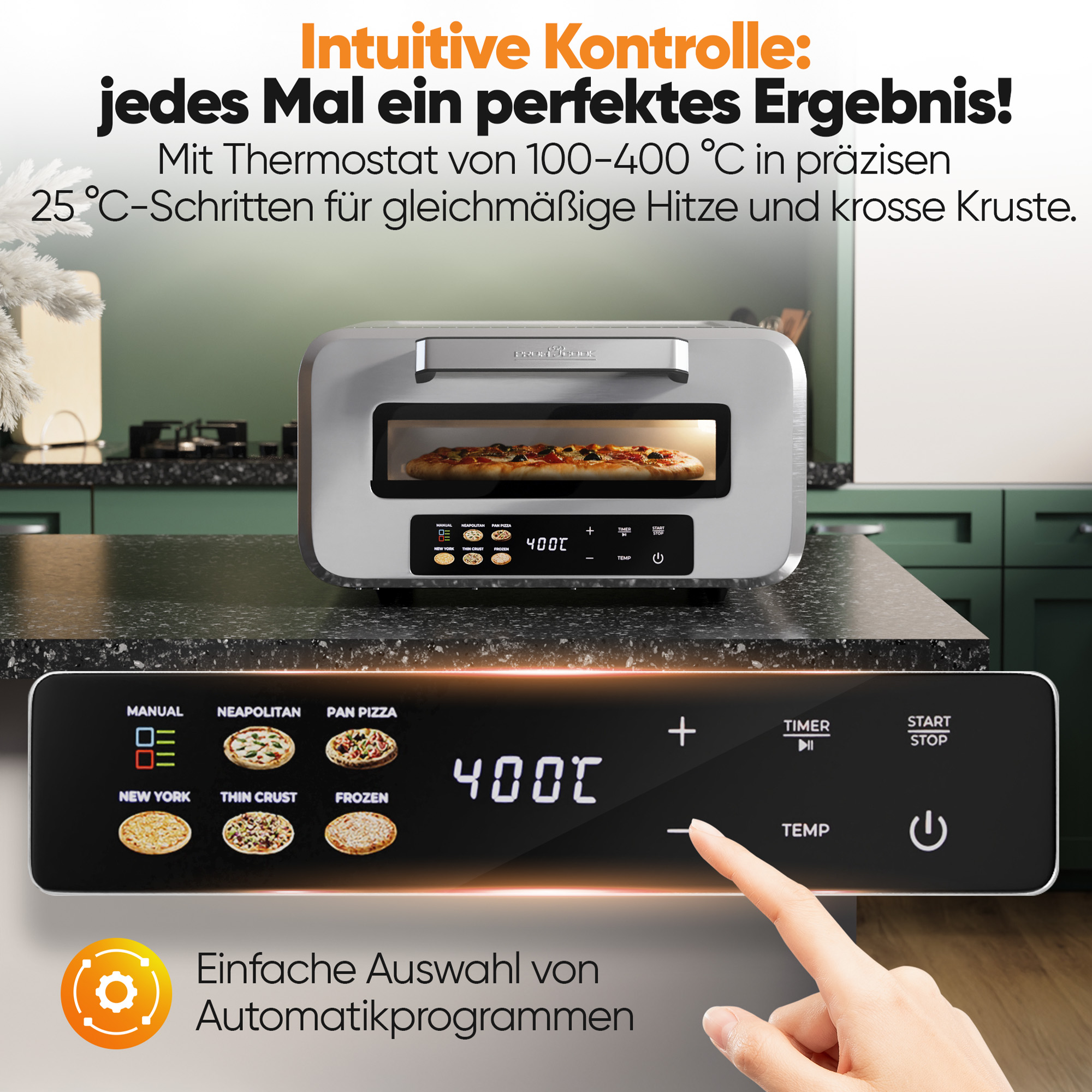 PROFICOOK Pizzaofen PC-PO 1323, inkl. Pizzastein & Pizzaheber, 400°C