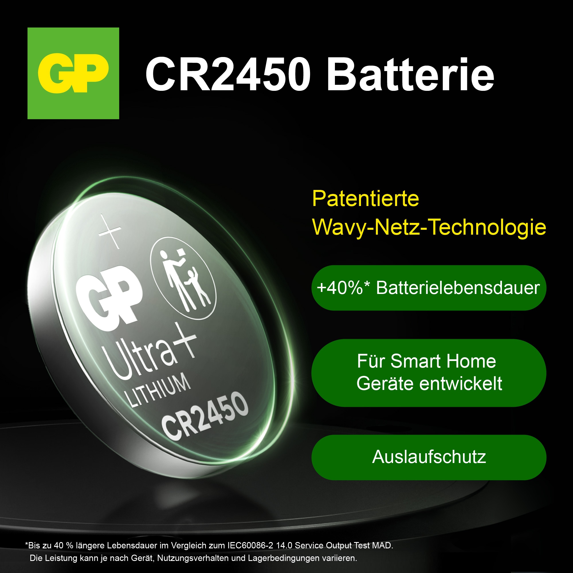 Knopfzelle GP Ultra Plus, CR2450, Lithium, 2 Stück