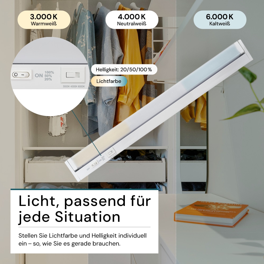 LUXULA LED-Unterbauleuchte, 8W, EEK: F, 800lm, CCT, IP20, dimmbar, weiß, 55 cm