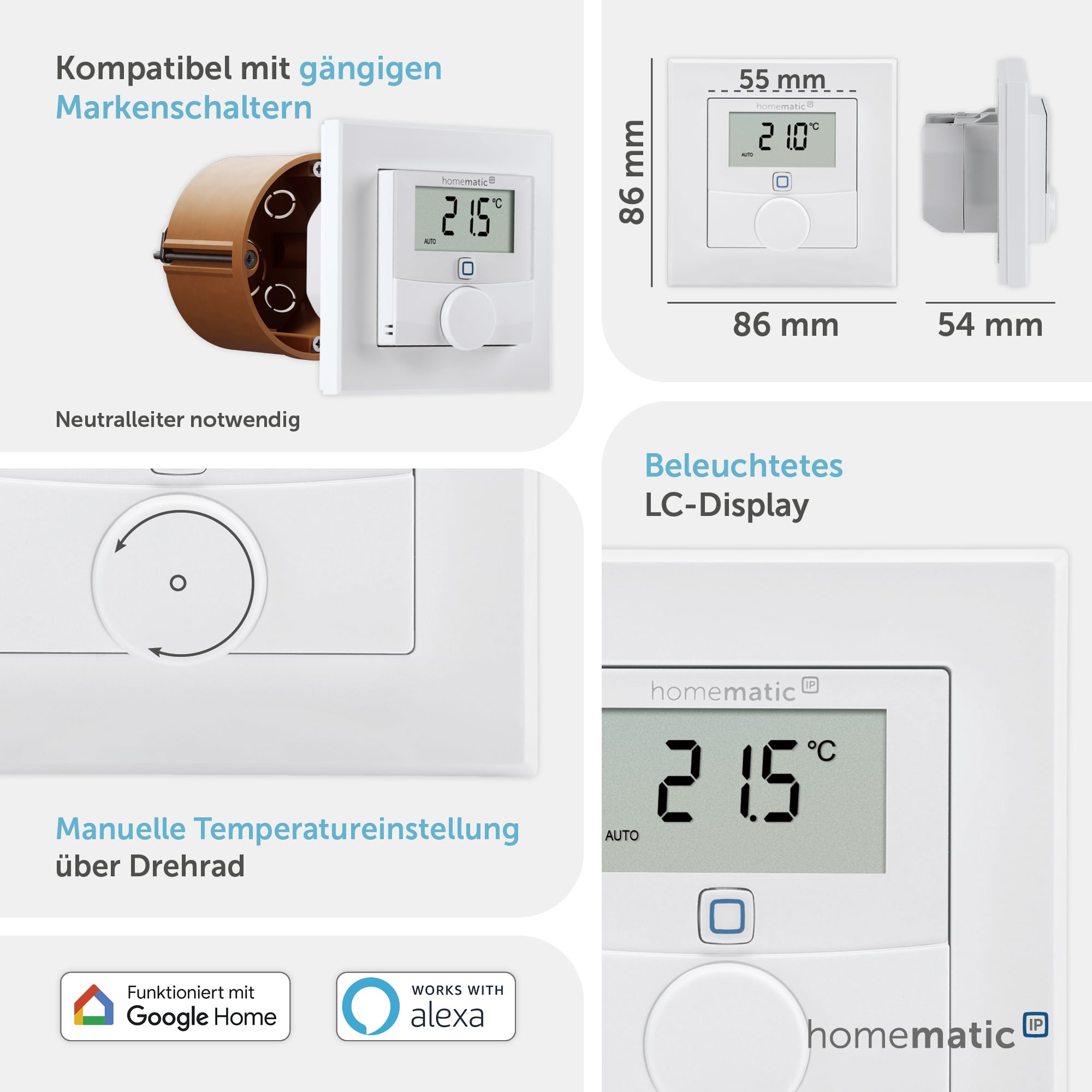 HOMEMATIC IP Smart Home 150697A0, Wandthermostat mit Schaltausgang, 24V HOMEMATIC IP Smart Home 150697A0, Wandthermostat mit Schaltausgang, 24V