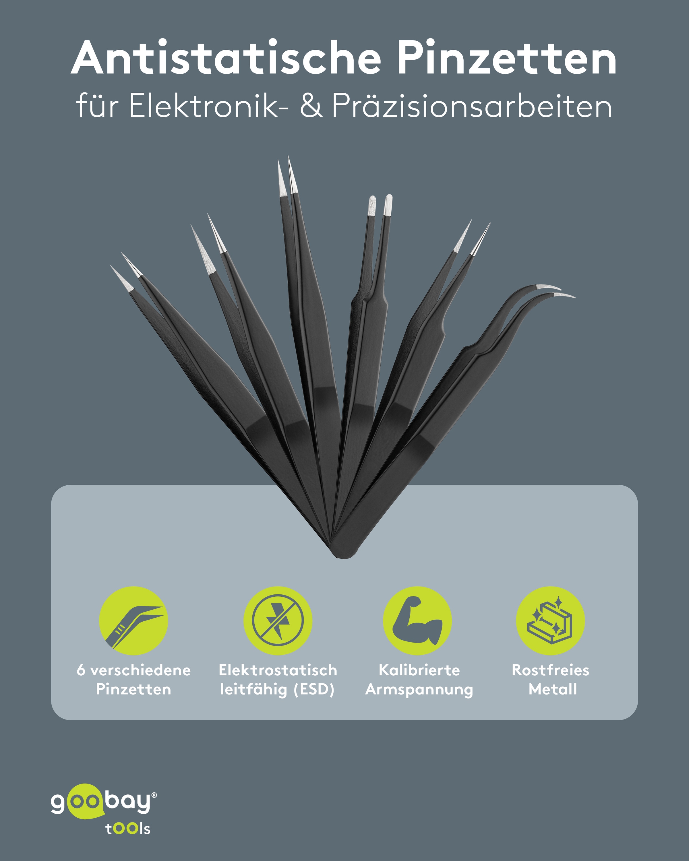 GOOBAY TOOLS Pinzetten-Set, 41256, 6-teilig