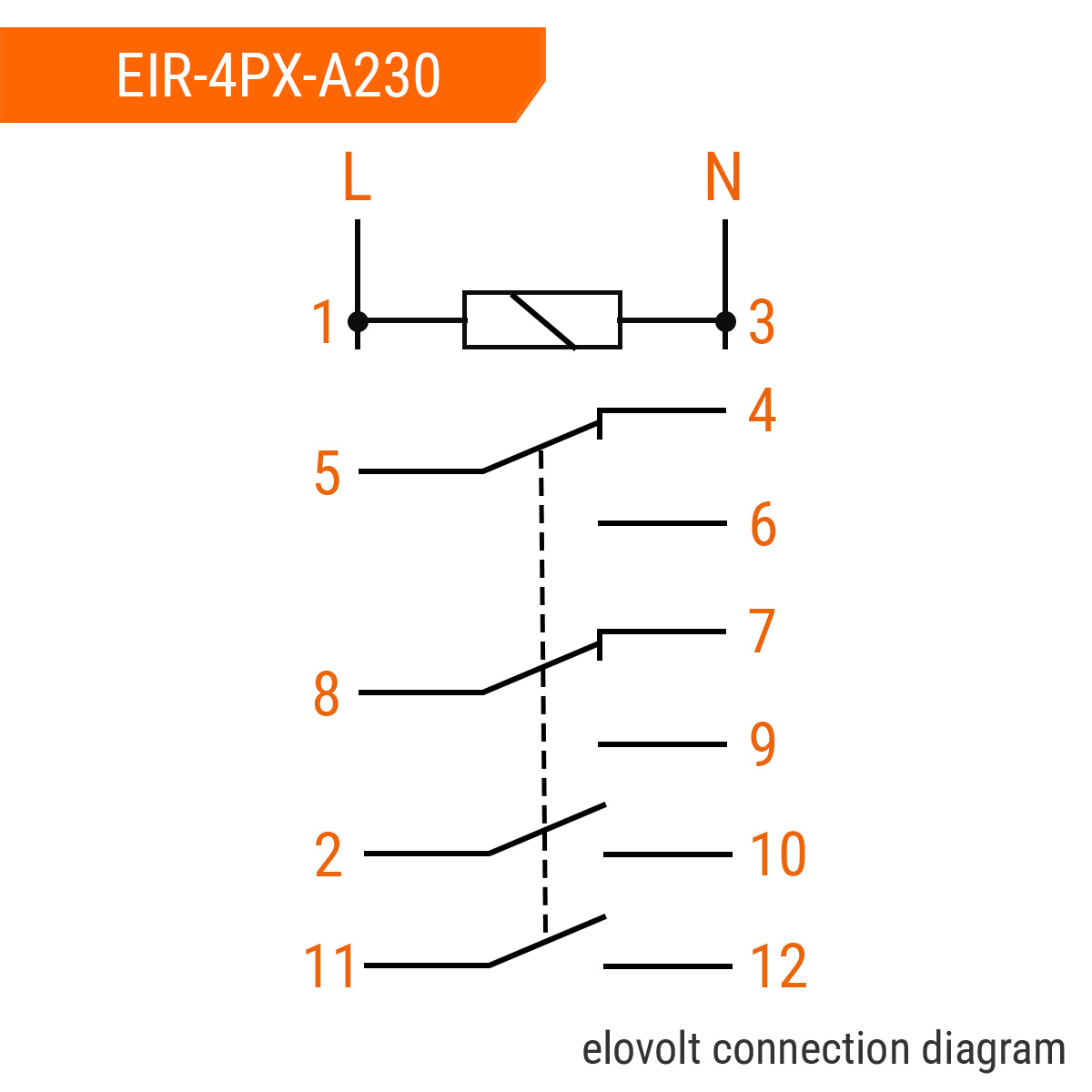 ELOVOLT Schaltrelais EIR-4PX-A230, 4x 8 A, 230 V, 2 Schliesser + 2 Wechsler
