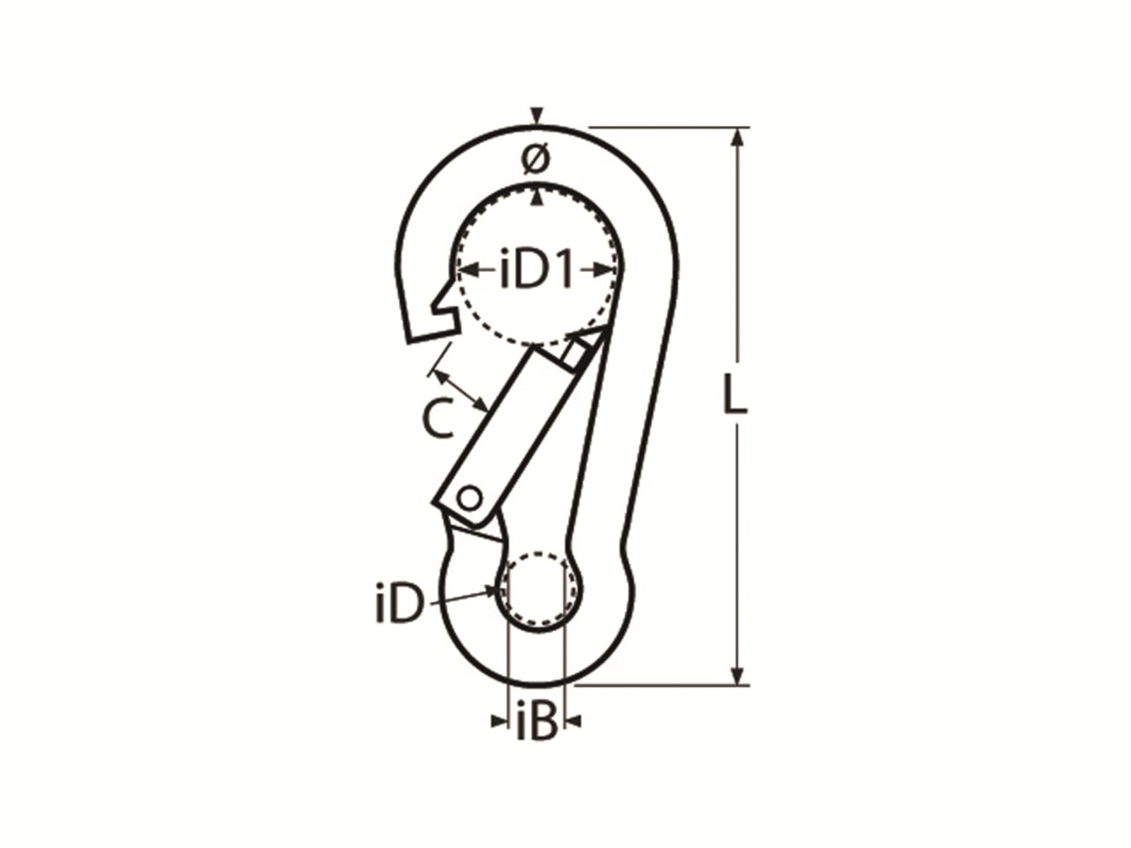 MARINETECH Karabinerhaken, Edelstahl A4, 8x80 mm, mit Sicherheitsmutter