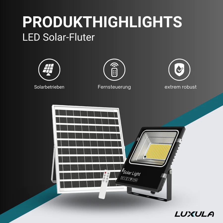 LUXULA Solar LED-Fluter, Akku, 6W PV, Fernbedienung, 50W, 700lm, 6500K