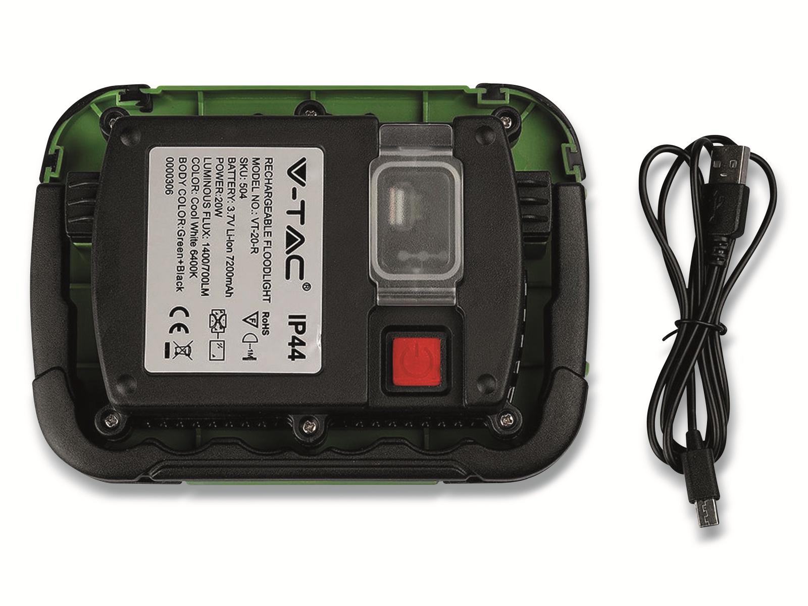 LED-Fluter VT-20-R, 20 W, 1400 lm, 4000 K, Akkubetrieb, grün/schwarz