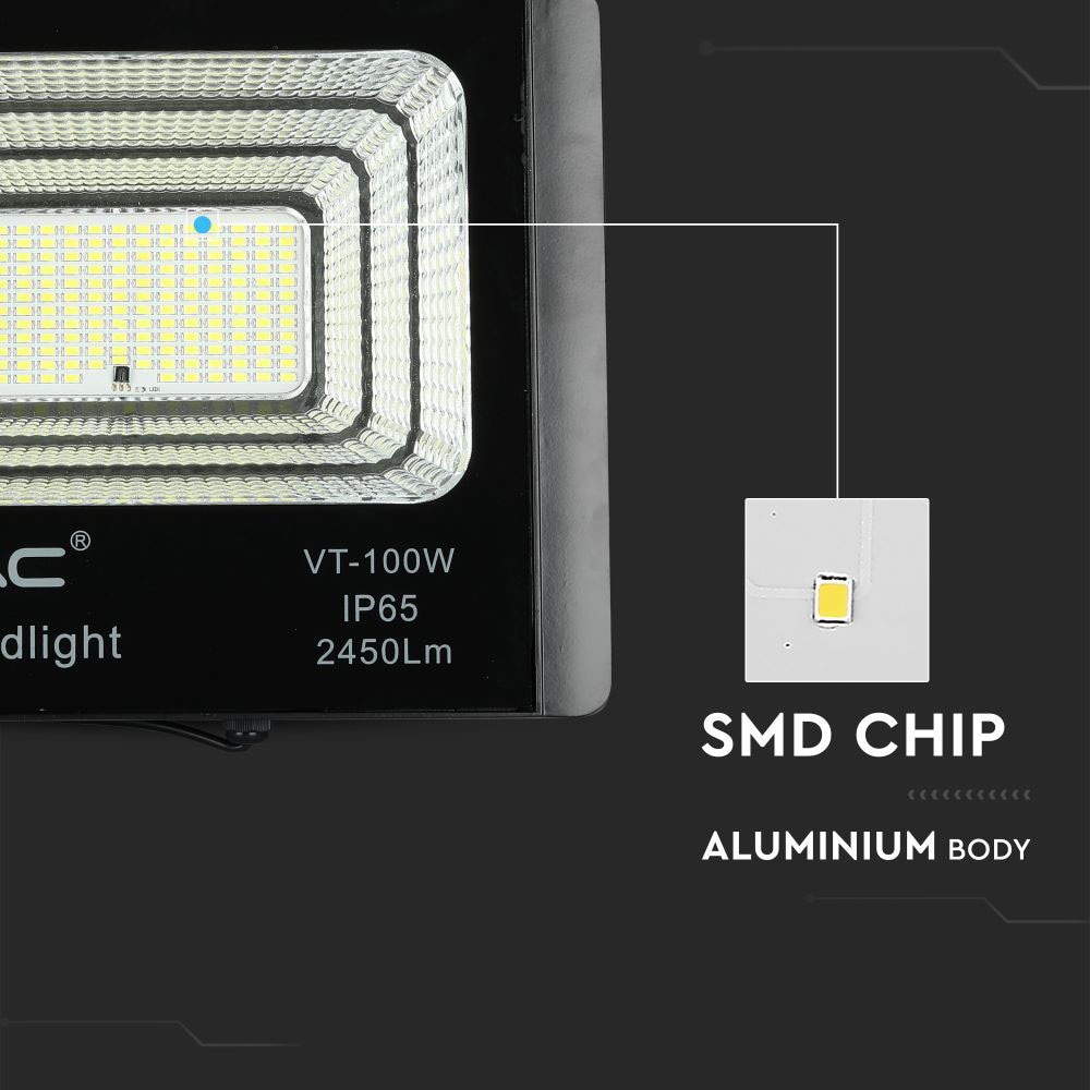 V-TAC Solar LED-Fluter VT-100W, 35 W, 4000 K, mit Panel + Fernbedienung