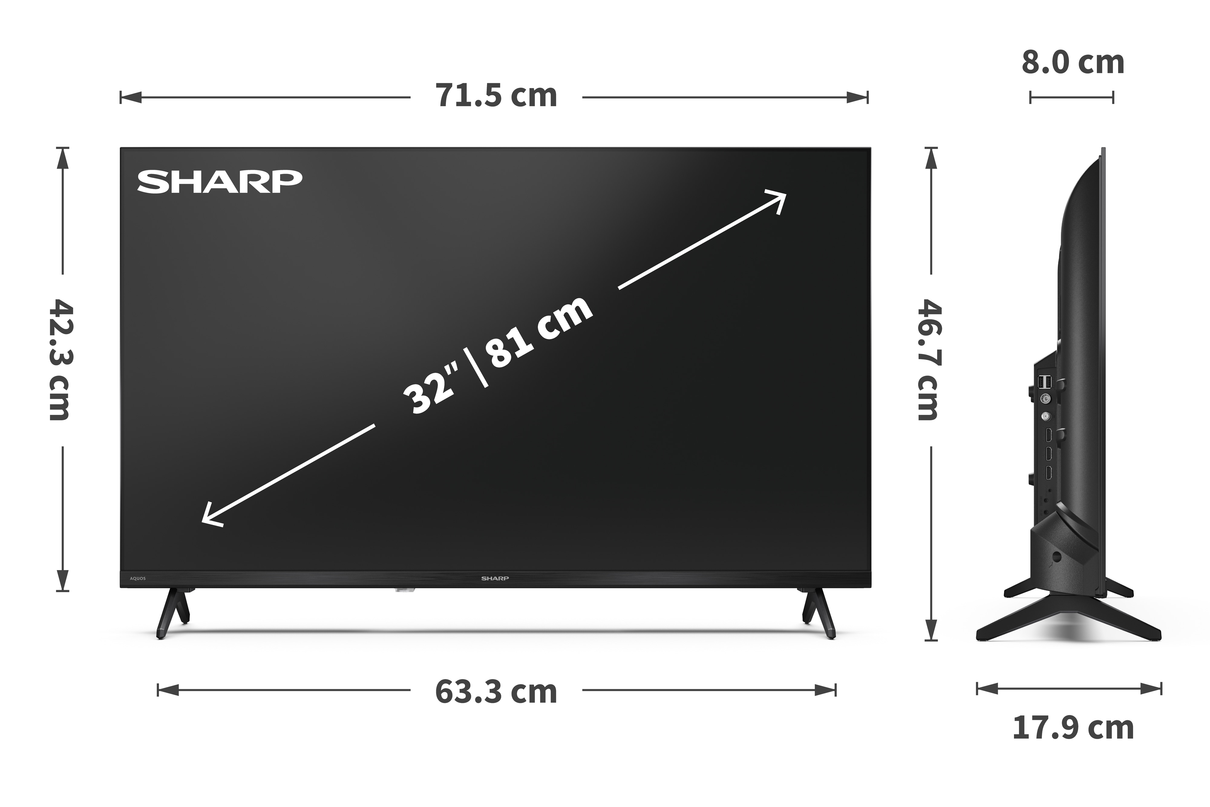 SHARP Fernseher 32HF2765E, 81,3 cm (32"), HD, Smart-TV, WLAN, Schwarz