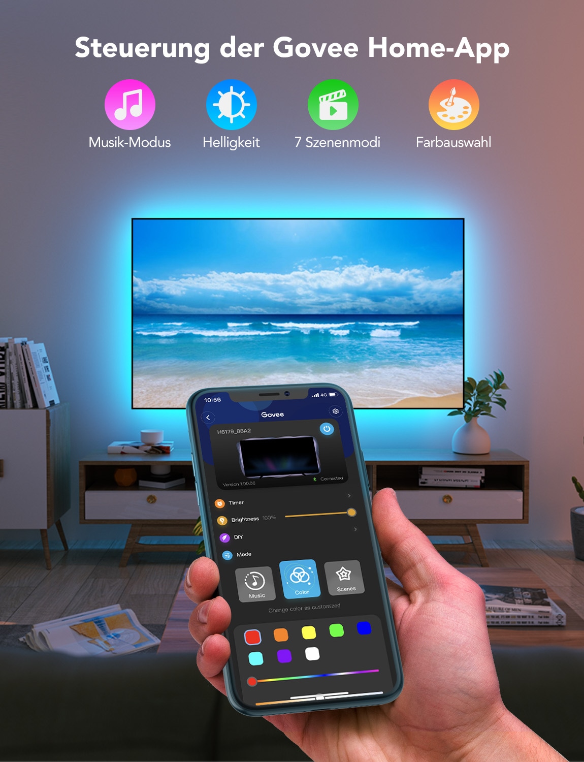 GOVEE LED-Strip Backlight für 46...60" TV, EEK: G, RGB, Bluetooth, 3 m