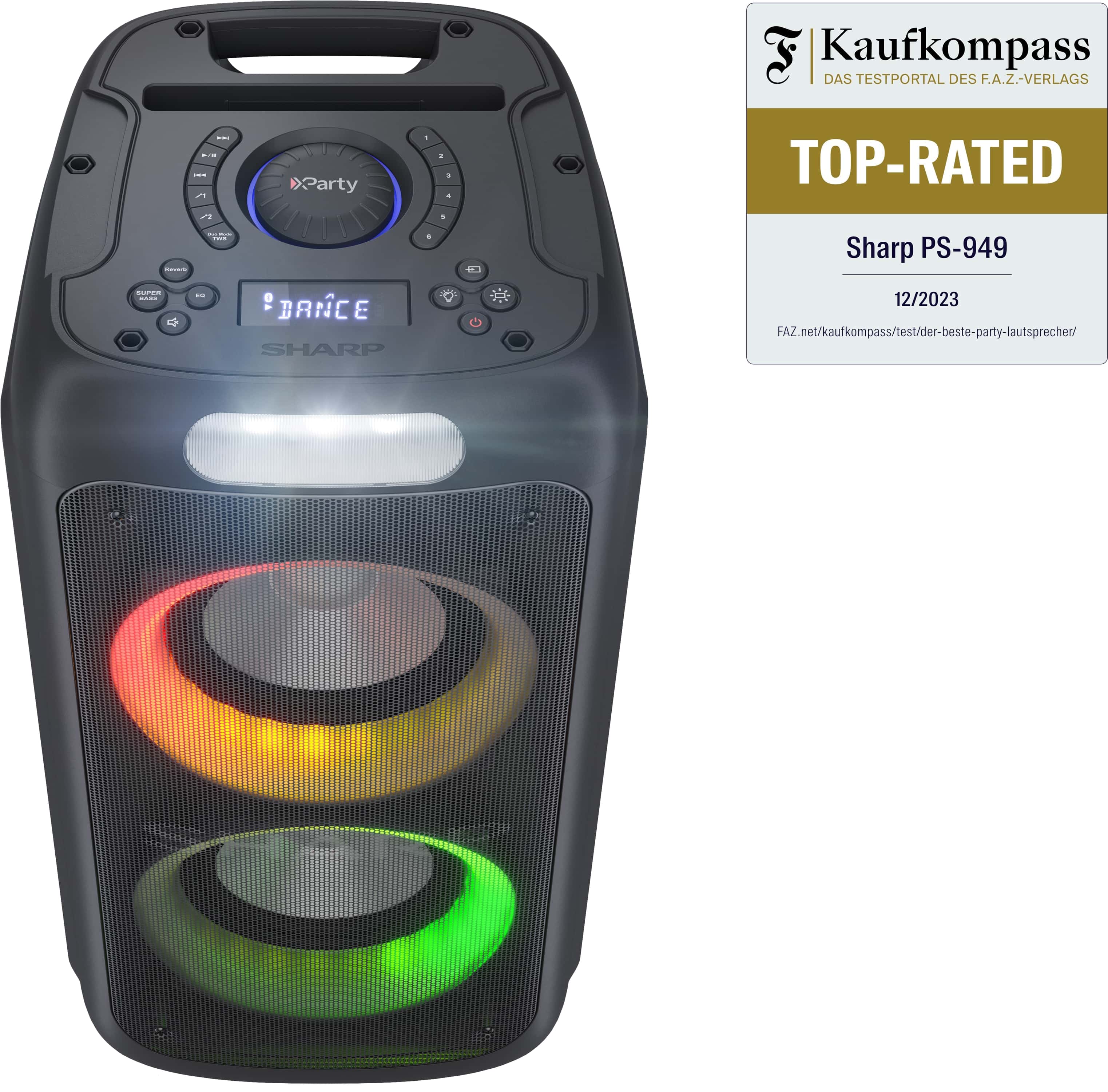 SHARP Party-Lautsprecher PS-949, tragbar, Bluetooth, USB, MP3, 132 W SHARP Party-Lautsprecher PS-949, tragbar, Bluetooth, USB, MP3, 132 W