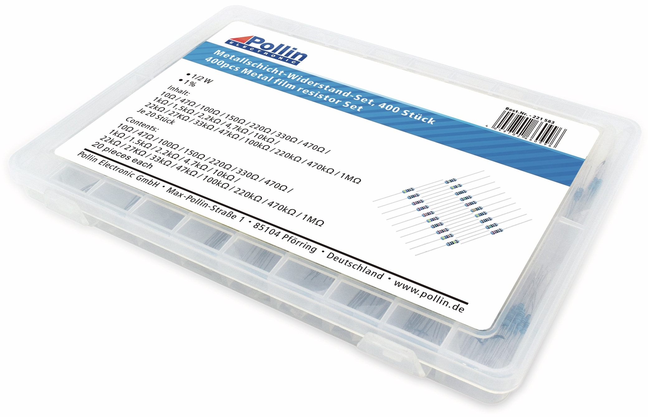 Widerstands Sortiment Metallschicht 400 Stk., 0,5 W, 1%