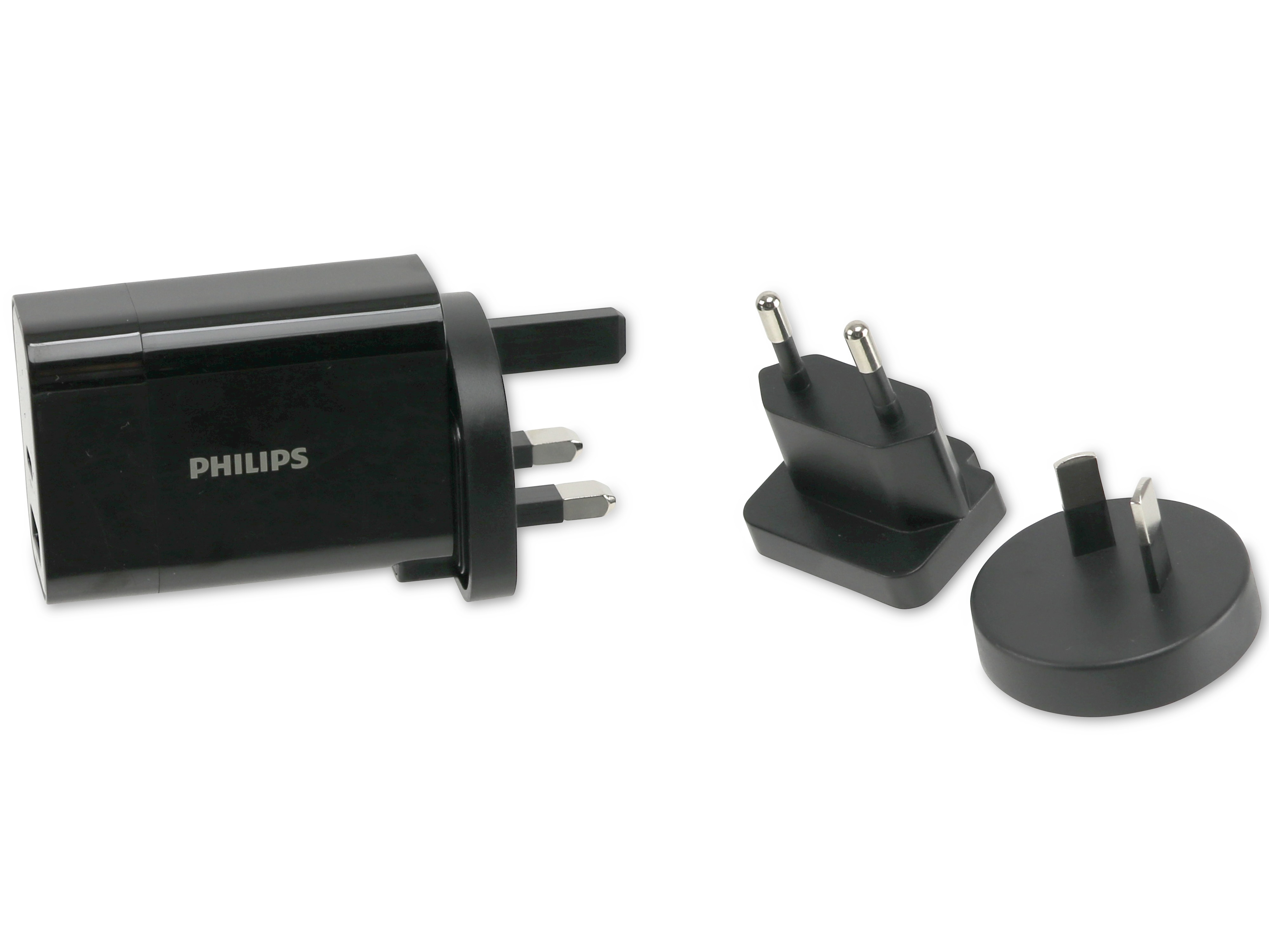 PHILIPS USB-Reiselader 2-fach, 30W, 4 tauschbare Stecker für EU, US, AU, UK