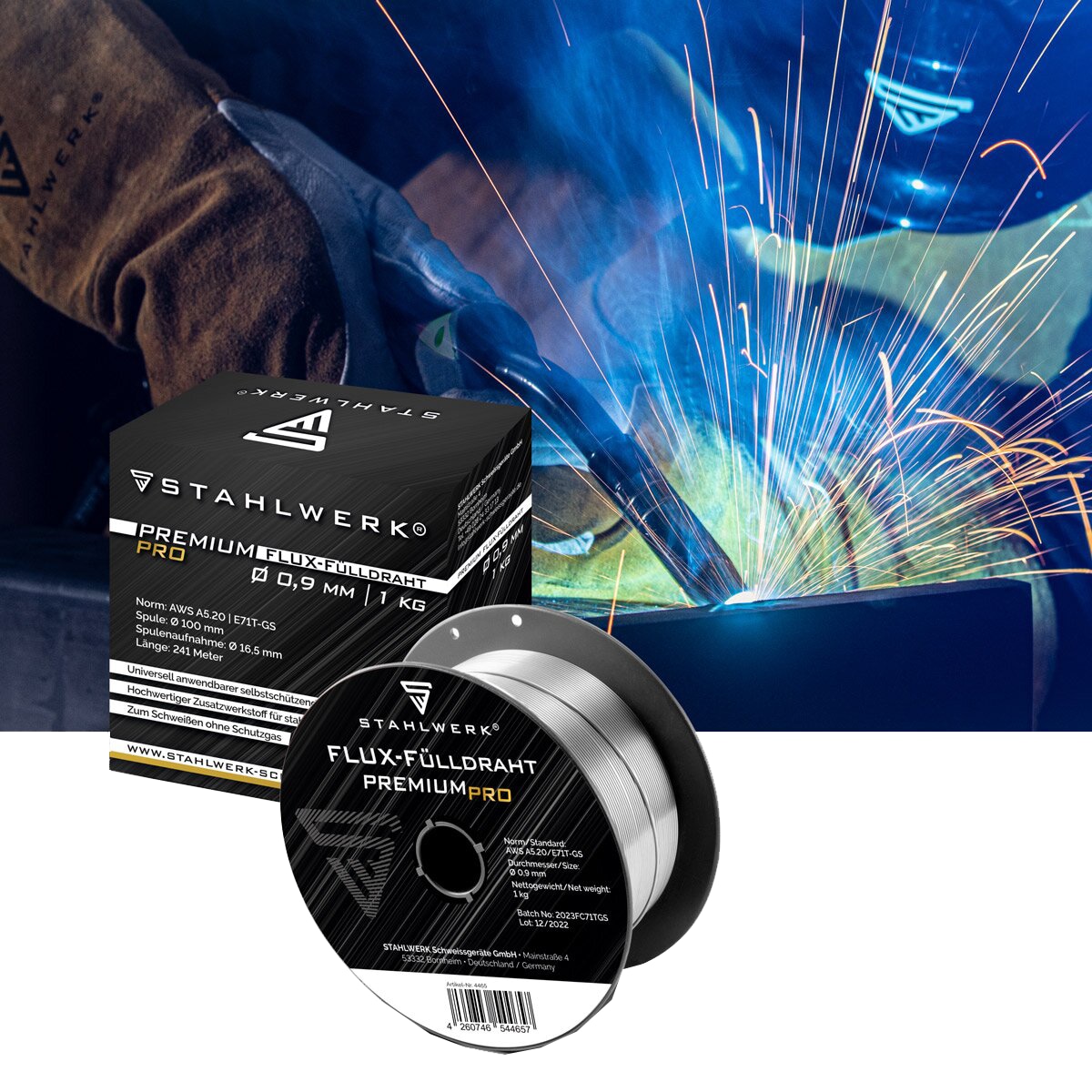 STAHLWERK MIG MAG Premium Flux-Fülldraht, 4465, E71T-GS, 0,9 mm, 1 kg