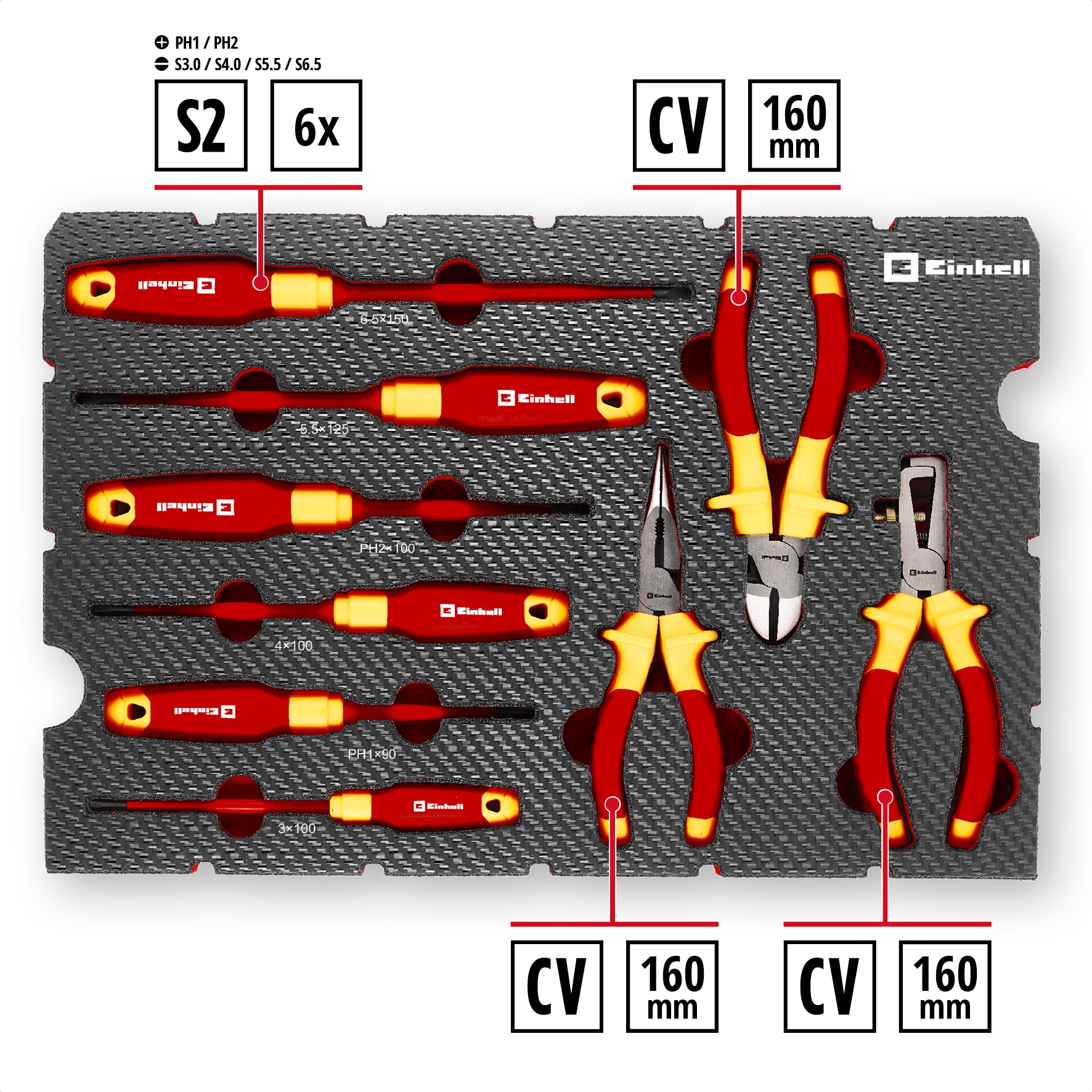 EINHELL E-Case-Einleger VDE Elektriker-Werkzeug, 370524, 9-teilig