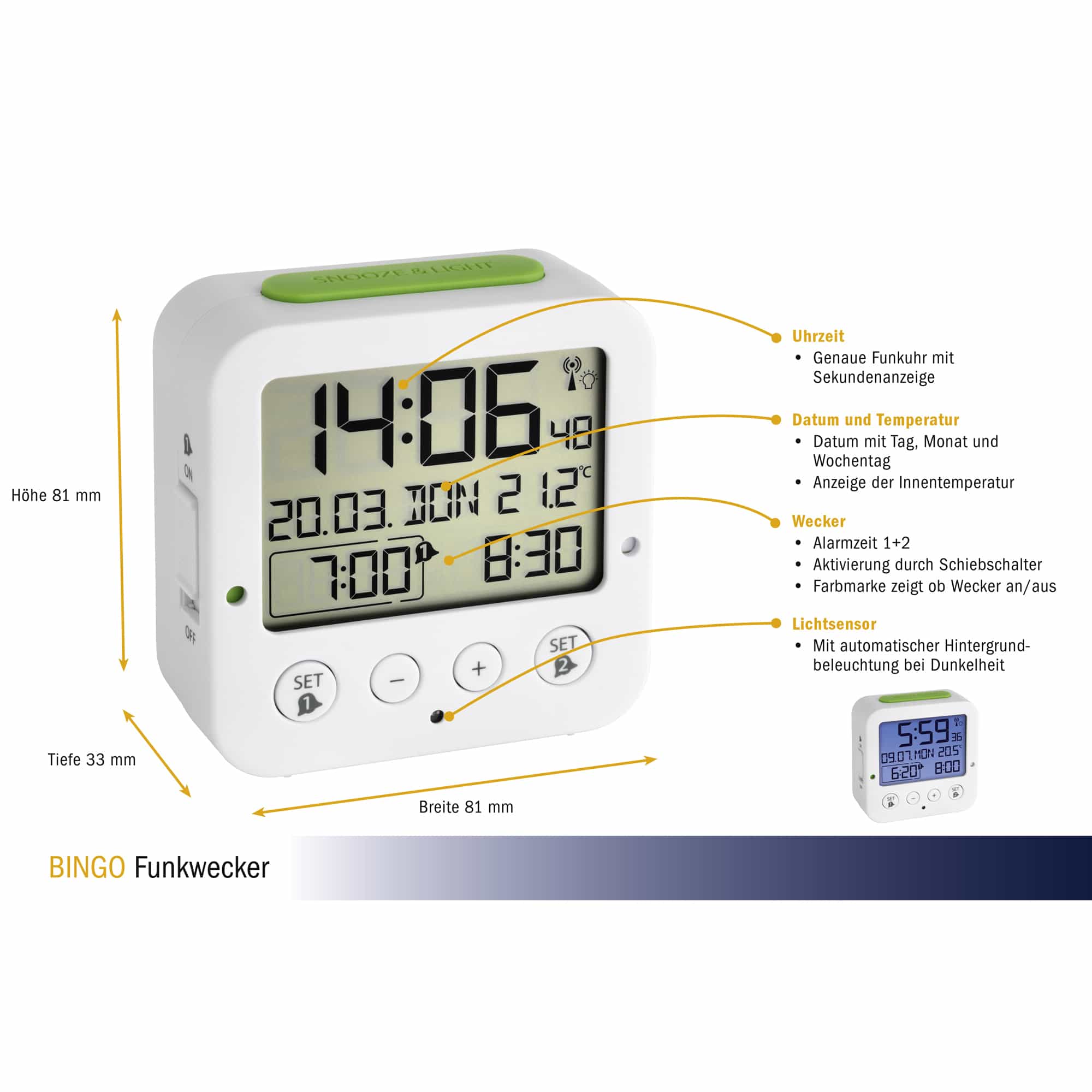 TFA Digitaler Funkwecker 60.2528.02, mit Temperatur BINGO TFA Digitaler Funkwecker 60.2528.02, mit Temperatur BINGO