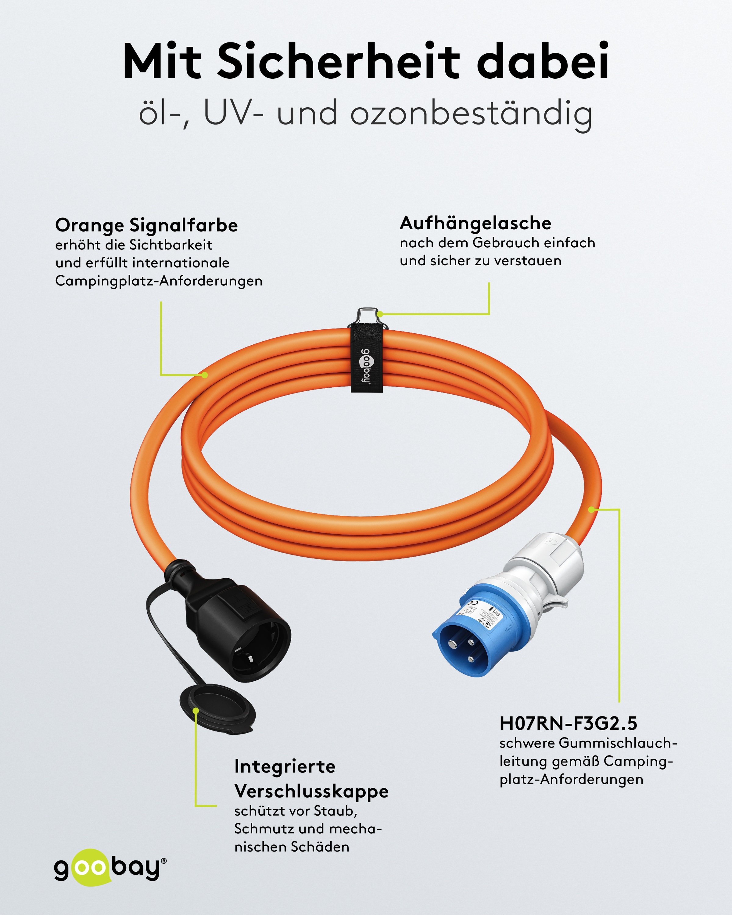 GOOBAY CEE-Adapterkabel 76224, 5 m, Stecker zu Schutzkontakt Kupplung
