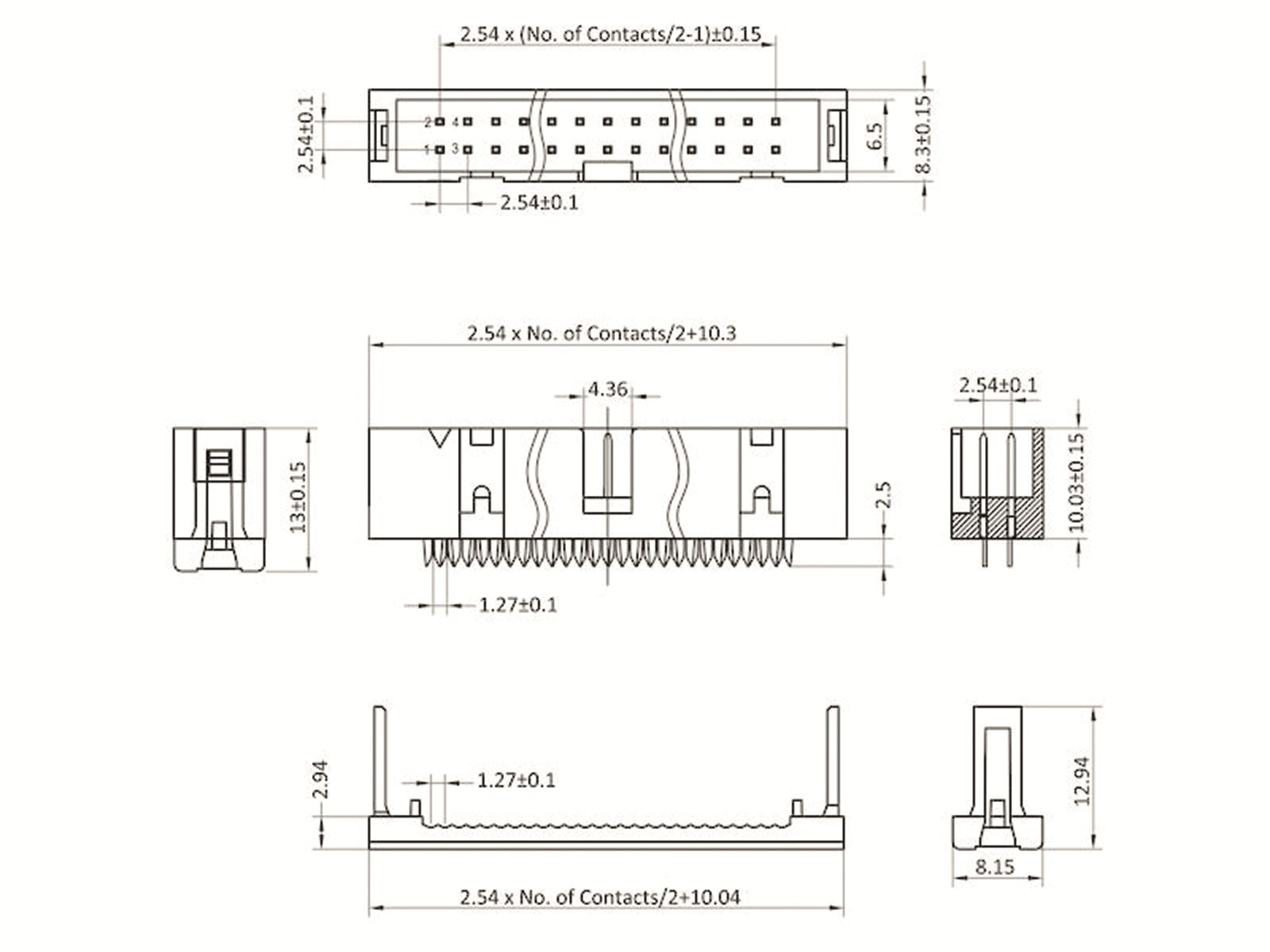 ECON CONNECT Wannenstecker, DIN 41651, 10-polig, schneidklemm, RM 2,54 mm