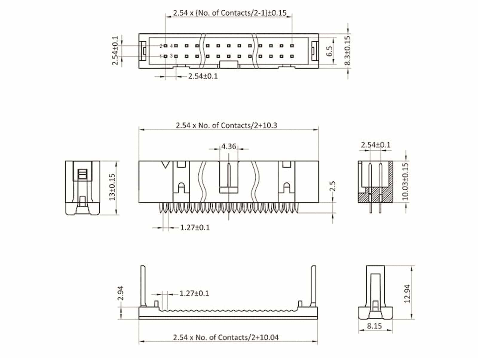 ECON CONNECT Wannenstecker, DIN 41651, 10-polig, schneidklemm, RM 2,54 mm