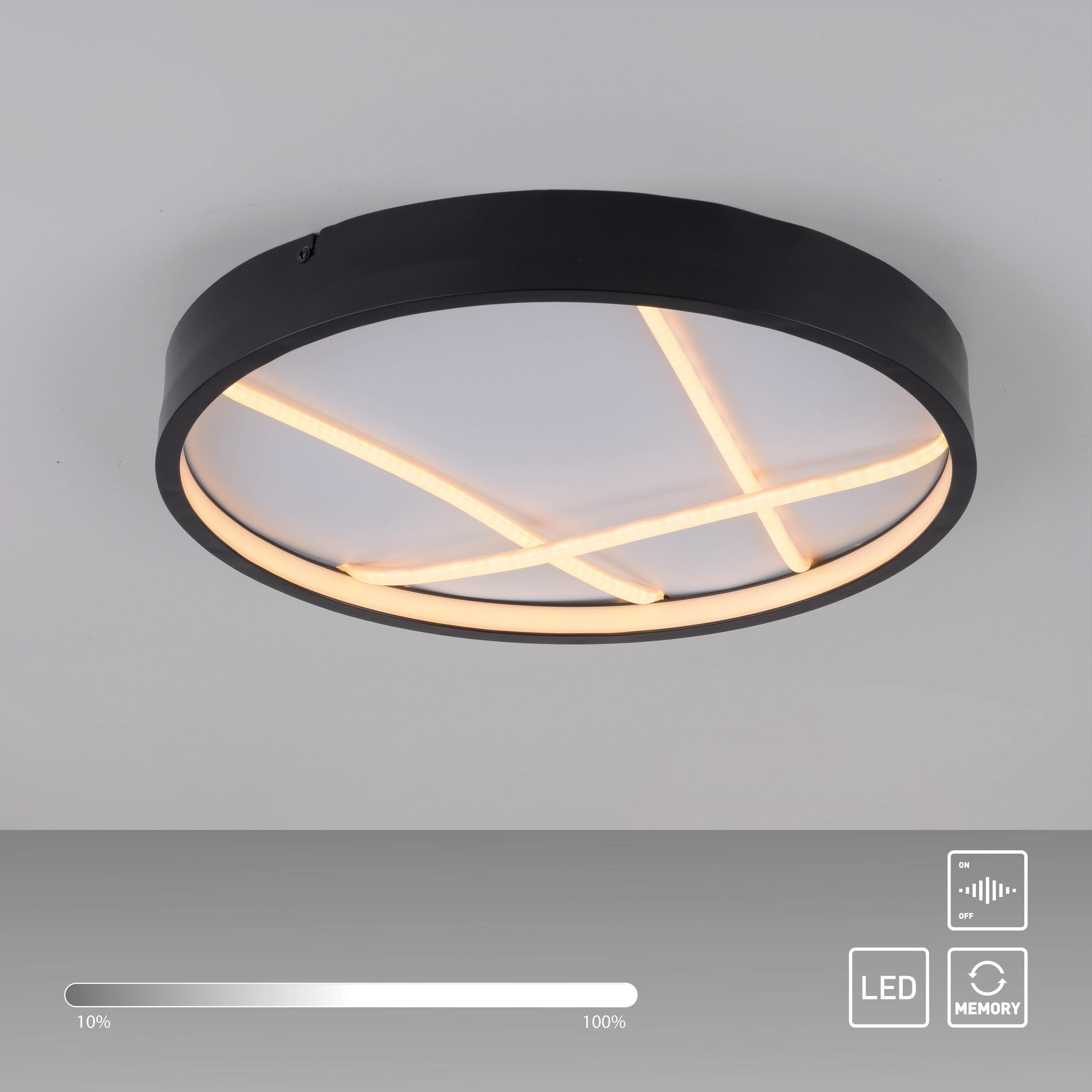 JUST LIGHT LED-Deckenleuchte 14091-18, 33W, 3000K, 4250lm, warmweiß, IP20, schwarz