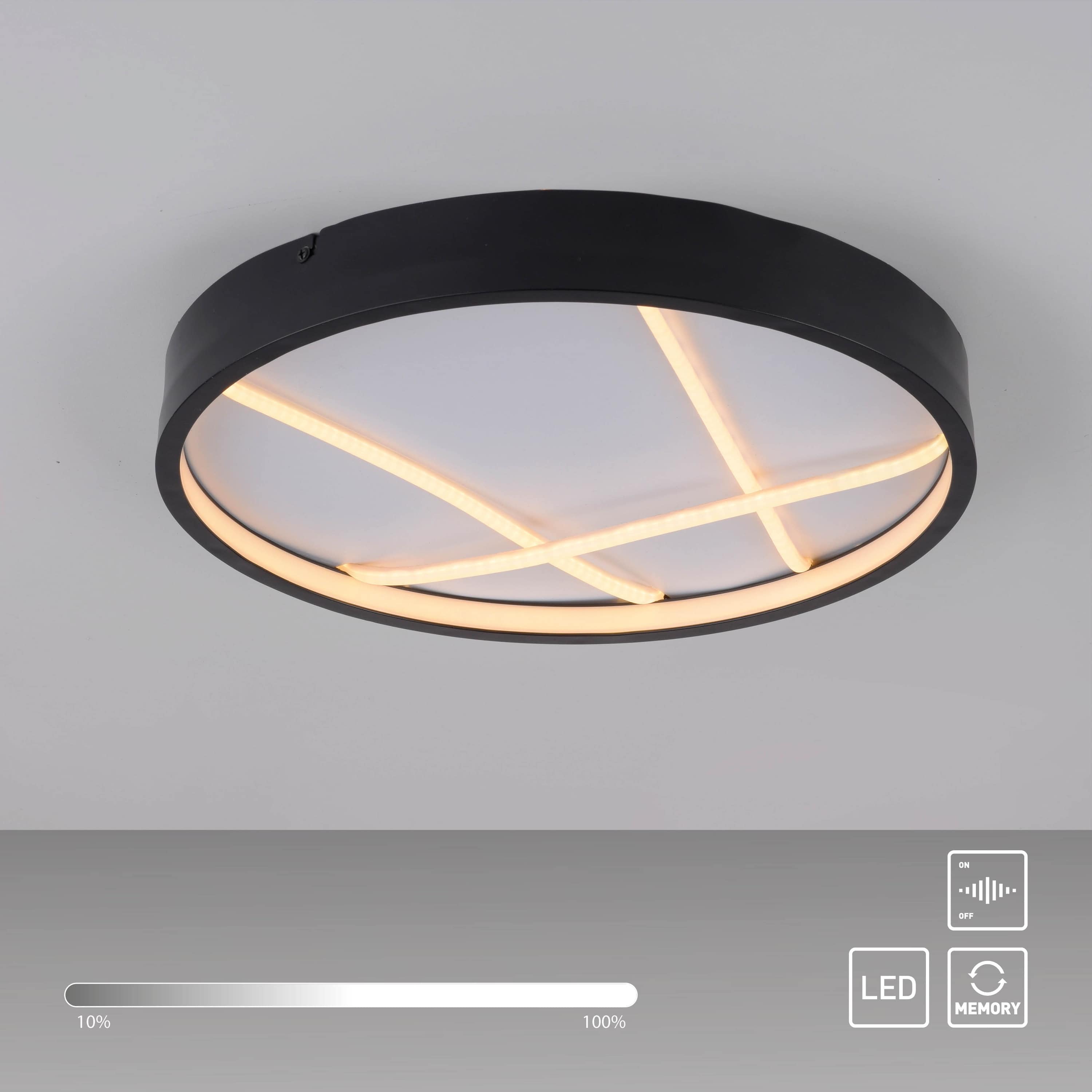 JUST LIGHT LED-Deckenleuchte 14091-18, 33W, 3000K, 4250lm, warmweiß, IP20, schwarz