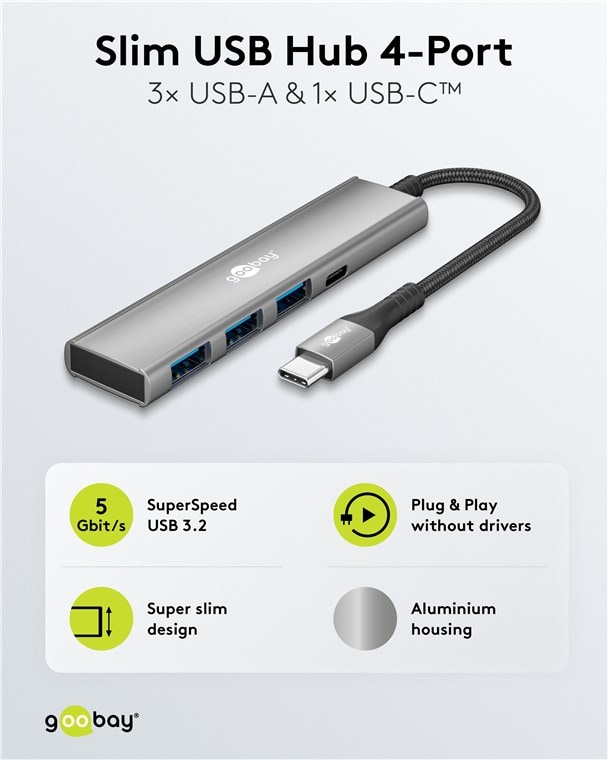 GOOBAY USB-C Hub 76562 Slim 4 Port USB-C auf USB-C/USB-A 5 Gbit/s