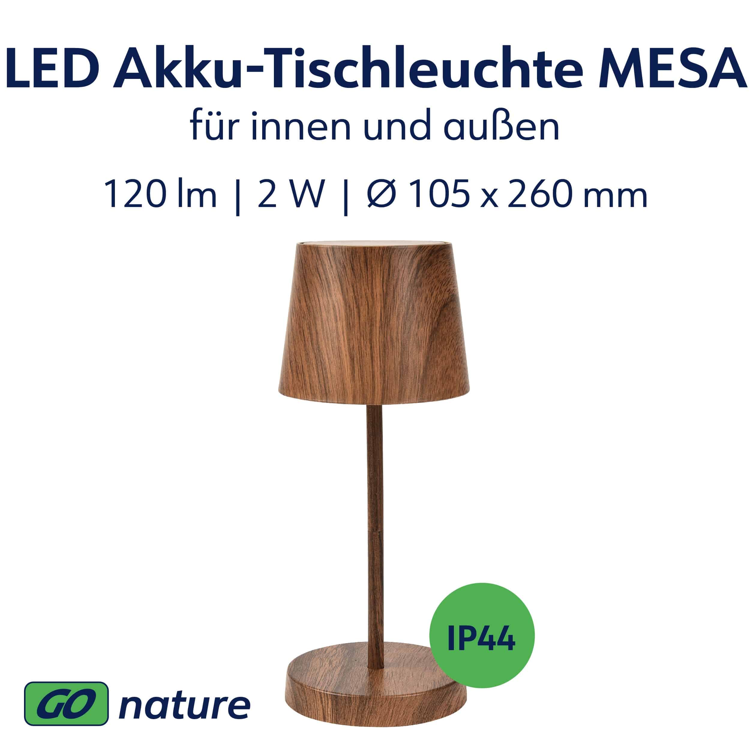 MÜLLER-LICHT LED-Akku-Tischleuchte MESA, 2W, 120lm, 3000K, braun