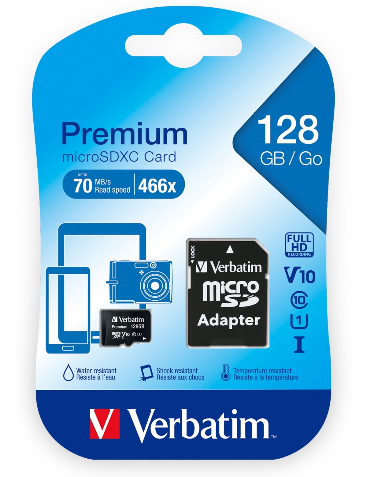 VERBATIM MicroSDXC Card Premium, 128 GB, Class 10, inkl. Adapter