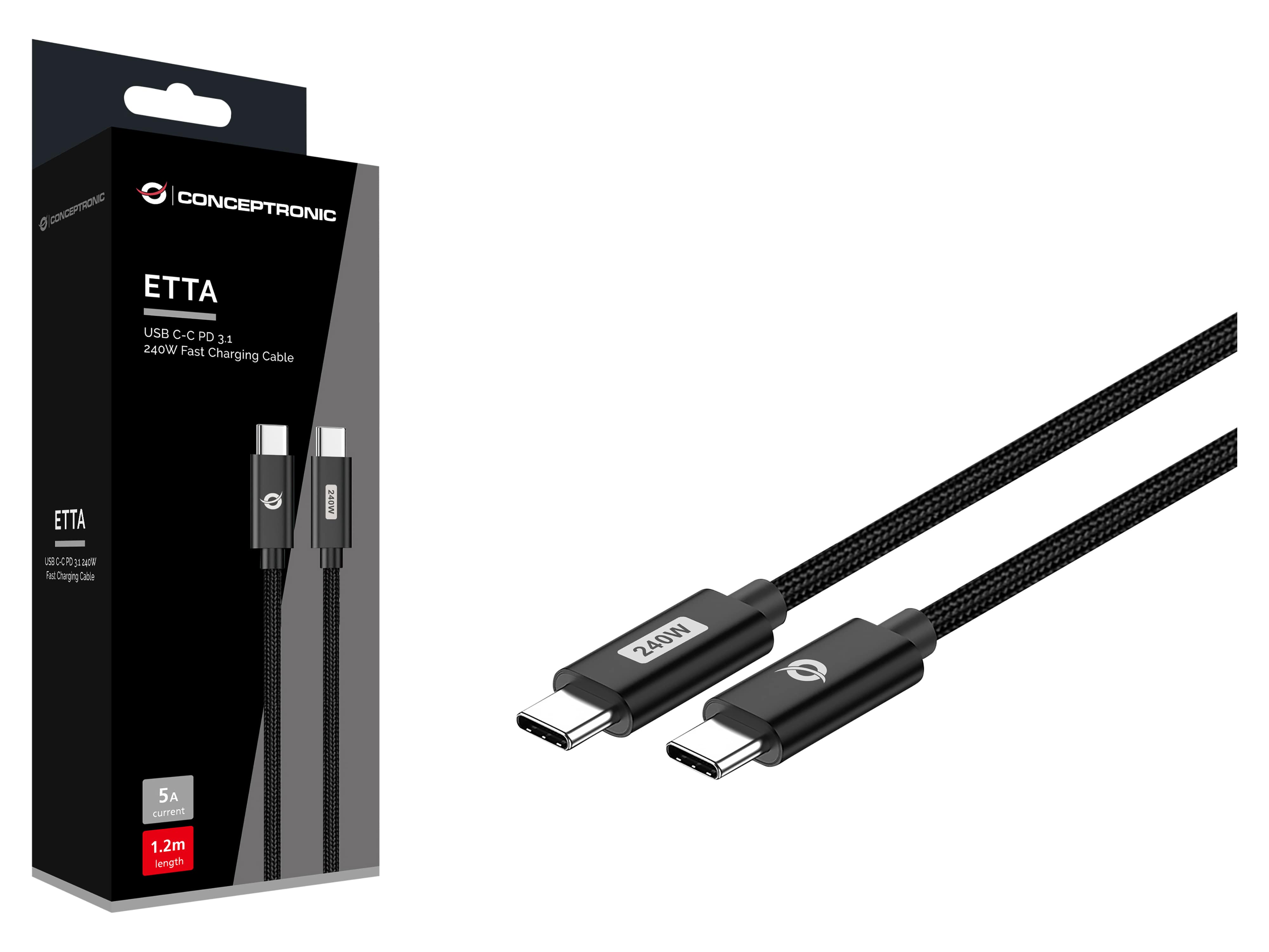CONCEPTRONIC USB-C Kabel ETTA03B20 240W 2m schwarz CONCEPTRONIC USB-C Kabel ETTA03B20 240W 2m schwarz
