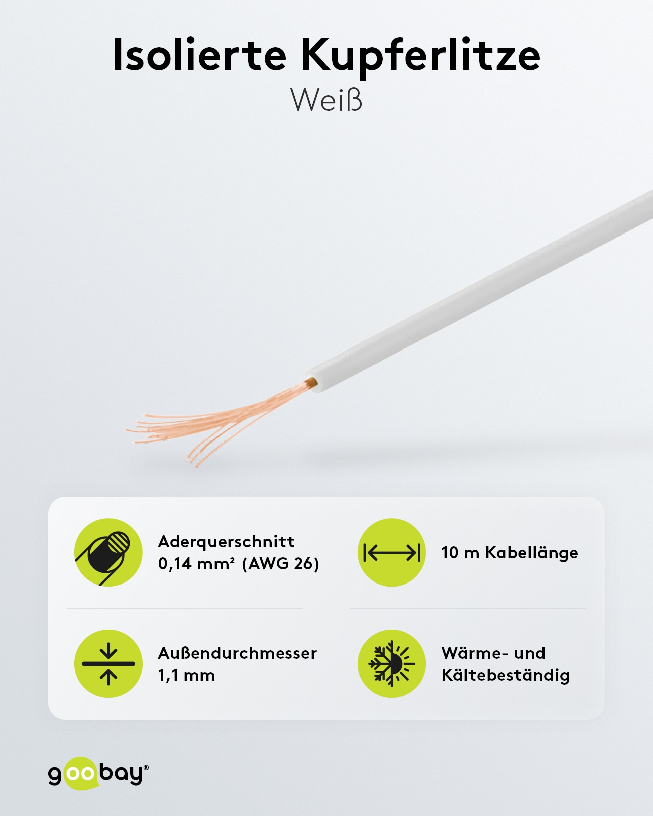 GOOBAY Kupferlitze 55046, 1x 0,14 mm², isoliert, 10 m, weiß GOOBAY Kupferlitze 55046, 1x 0,14 mm², isoliert, 10 m, weiß