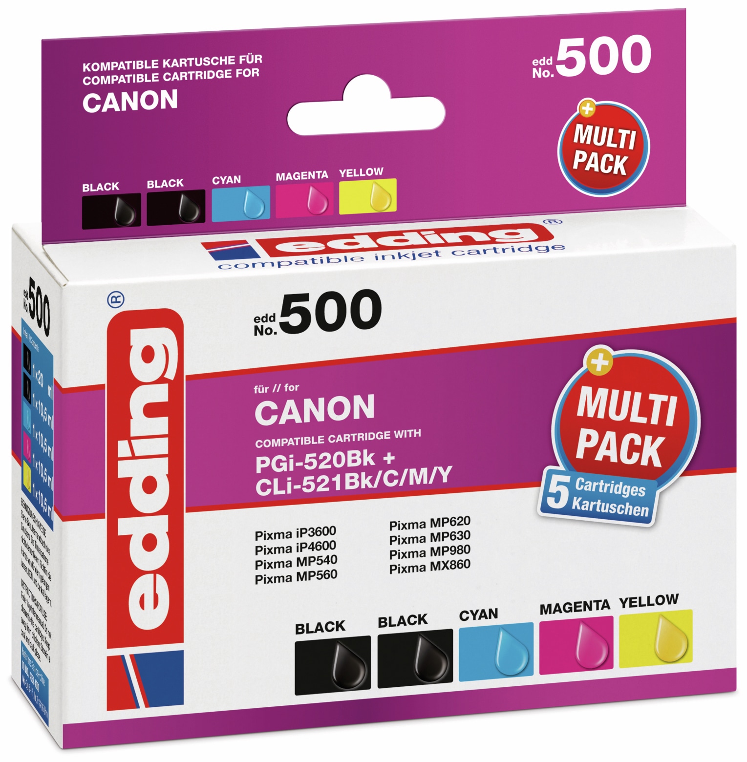 EDDING Tintenpatrone EDD-500, für Canon PGI-520/CLI-521BK/C/M/Y Multipack 5