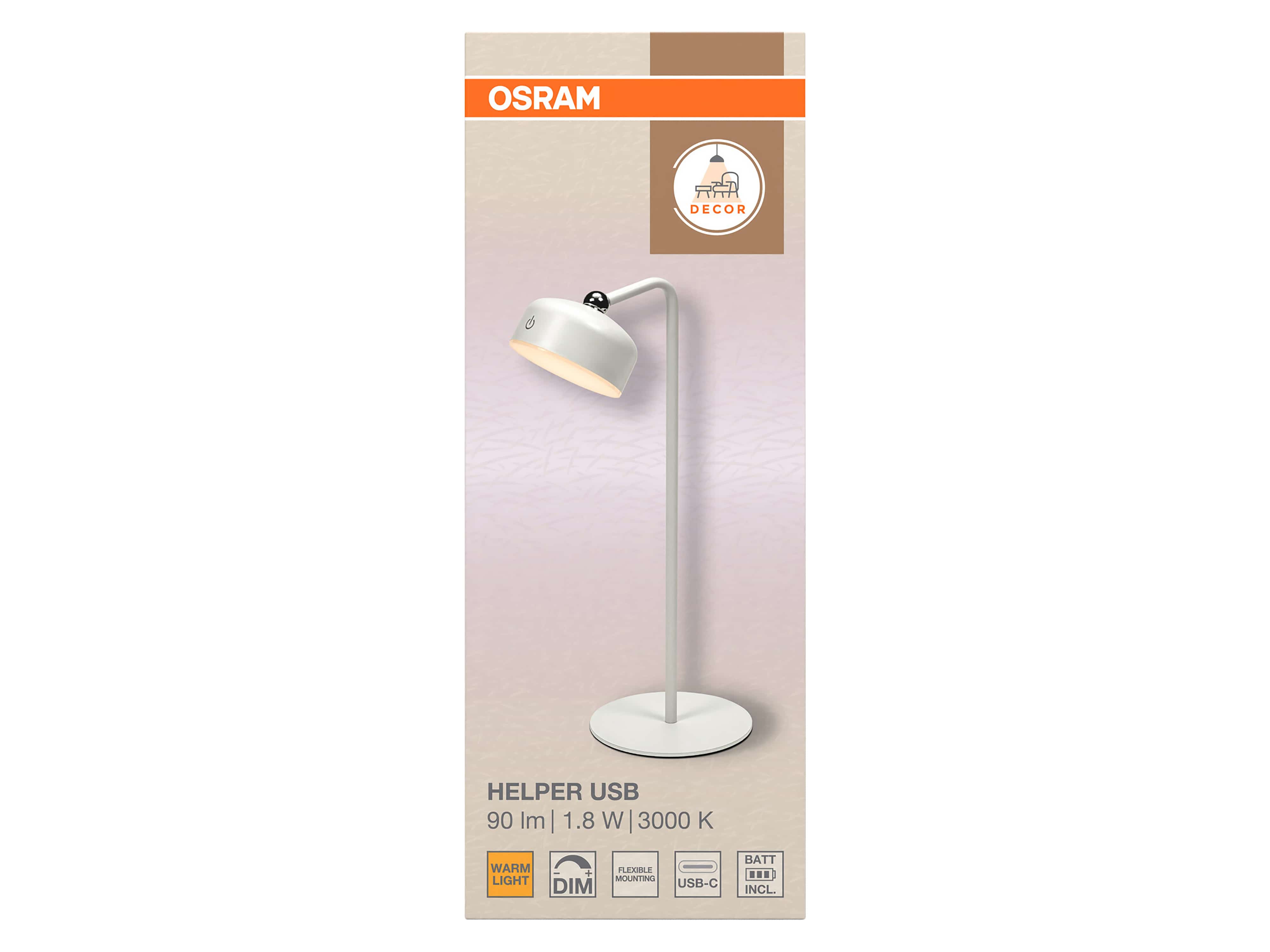 OSRAM LED-Tischleuchte, 1,8W, 3000K, 140lm, warmweiß, Dimmbar, IP20, weiß OSRAM LED-Tischleuchte, 1,8W, 3000K, 140lm, warmweiß, Dimmbar, IP20, weiß
