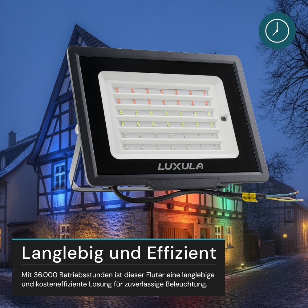 LUXULA RGB LED-Fluter LX400184, 100W, IP65, schwarz, mit Fernbedienung