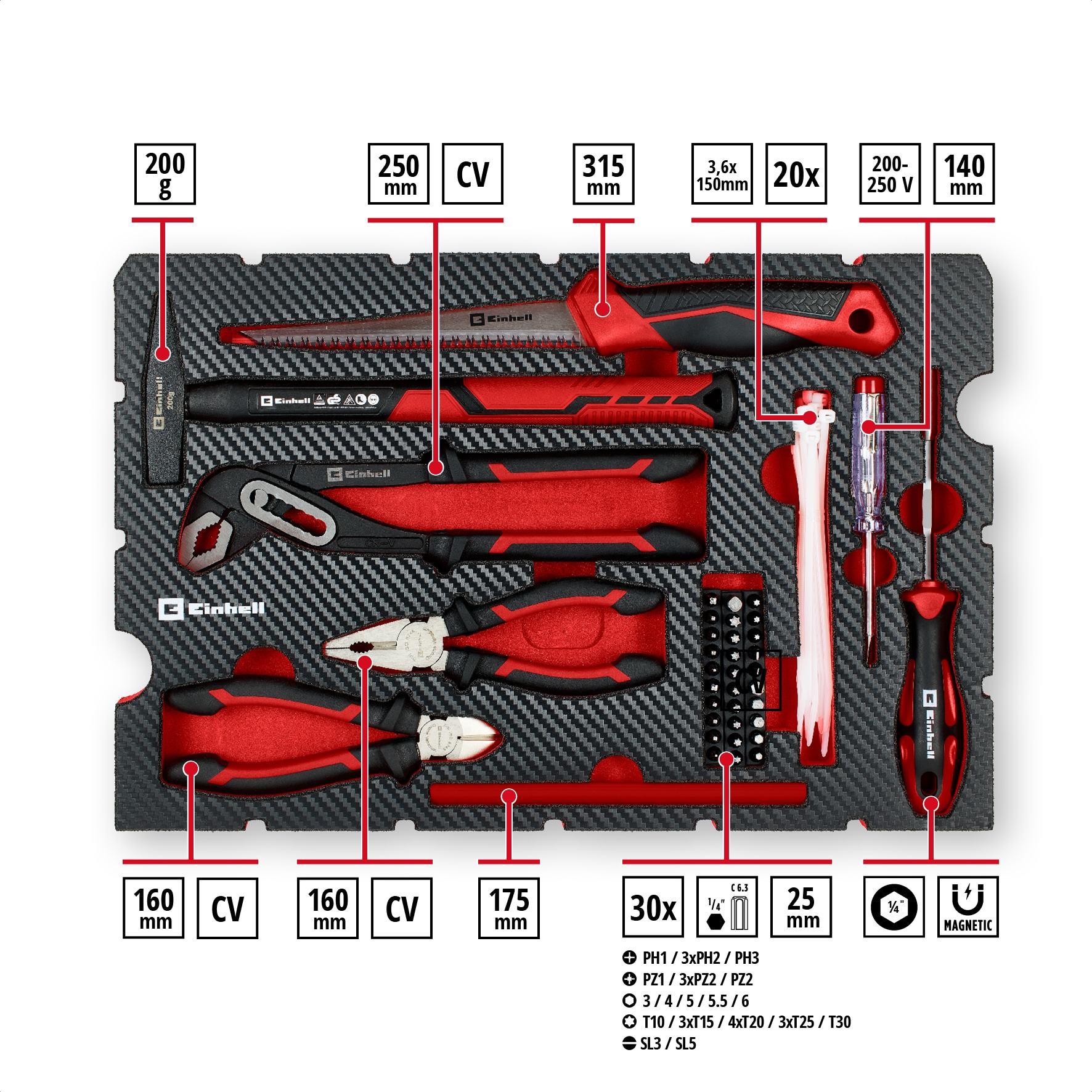 EINHELL Werkzeugkoffer Renovierung, 370517, E-Case, 78-teilig